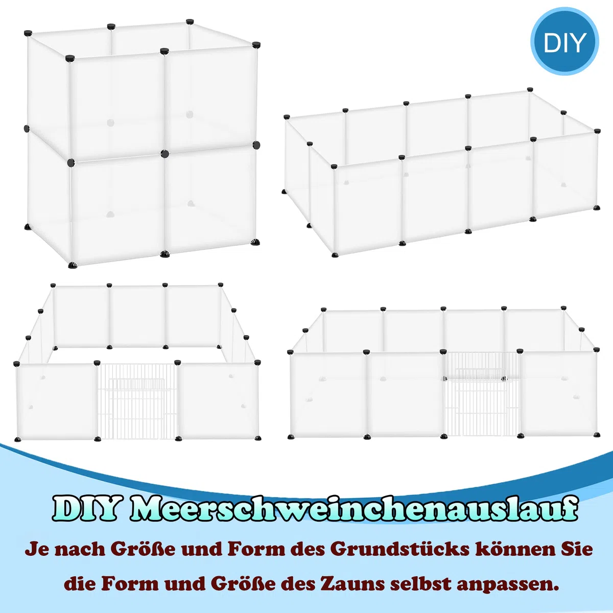 Froadp Enclos Extérieur pour Lapins et Petits Animaux de Compagnie 145x75x48cm en Plastique, Enclos Grillagé avec Porte pour Cochons d'Inde, Animaux de Compagnie, Cage pour Chiots (Blanc Translucide)