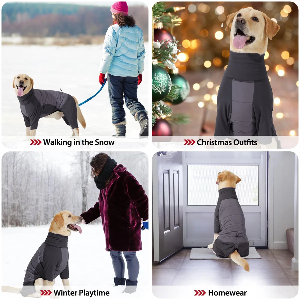 HEYWEAN Manteau Polaire pour Chien avec Jambes Pull d'hiver Pyjama pour Chiens Petite Moyen Grande Taille Combinaison intégrale Manteaux Chauds pour Chiens Pull Polaire Vêtements d'hiver Veste Chien