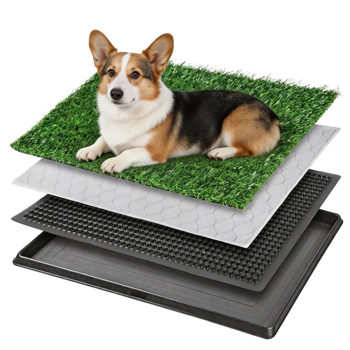 Tapis de propreté chien, Système de Toilette en Gazon Artificiel à 3 Couches, Litière Portable pour Chiens pour l’Apprentissage de la Propreté en Intérieur et Extérieur, 50 x 40 cm (avec pipi pad)