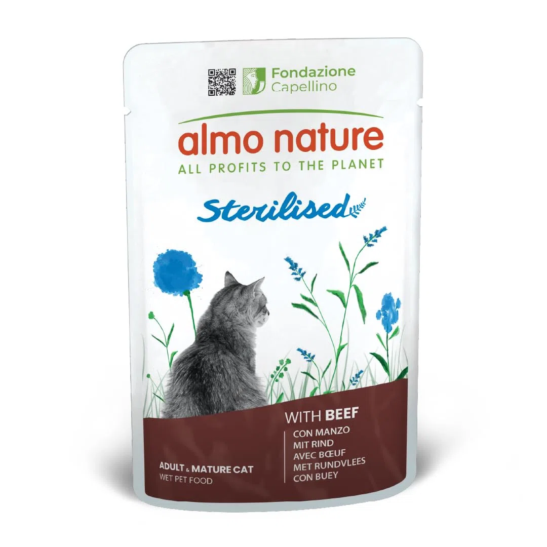 Almo Nature Functional - Sterilised - Nourriture Humide pour Chats Adultes et Matures, Stérilisés ou Peu Actifs - au Bœuf - Faible Teneur en Matières Grasses, Hydratant - 70g (Lot de 30)