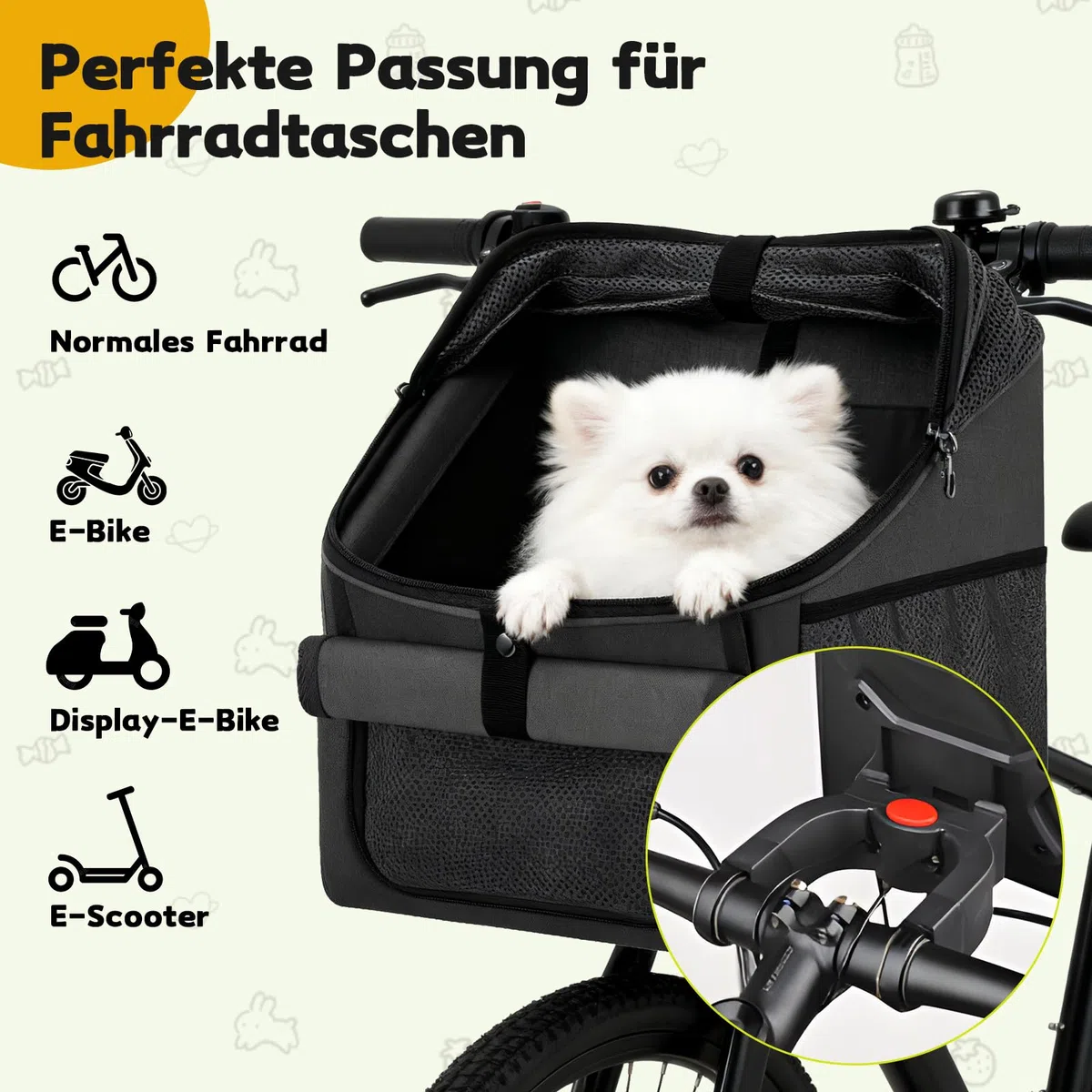 Panier de vélo 4 en 1 pour chien, panier avant de vélo pour chiens et chats, sac à dos amovible avec 4 fenêtres en maille et ceinture de sécurité, sac respirant pour animaux de compagnie pour vélo