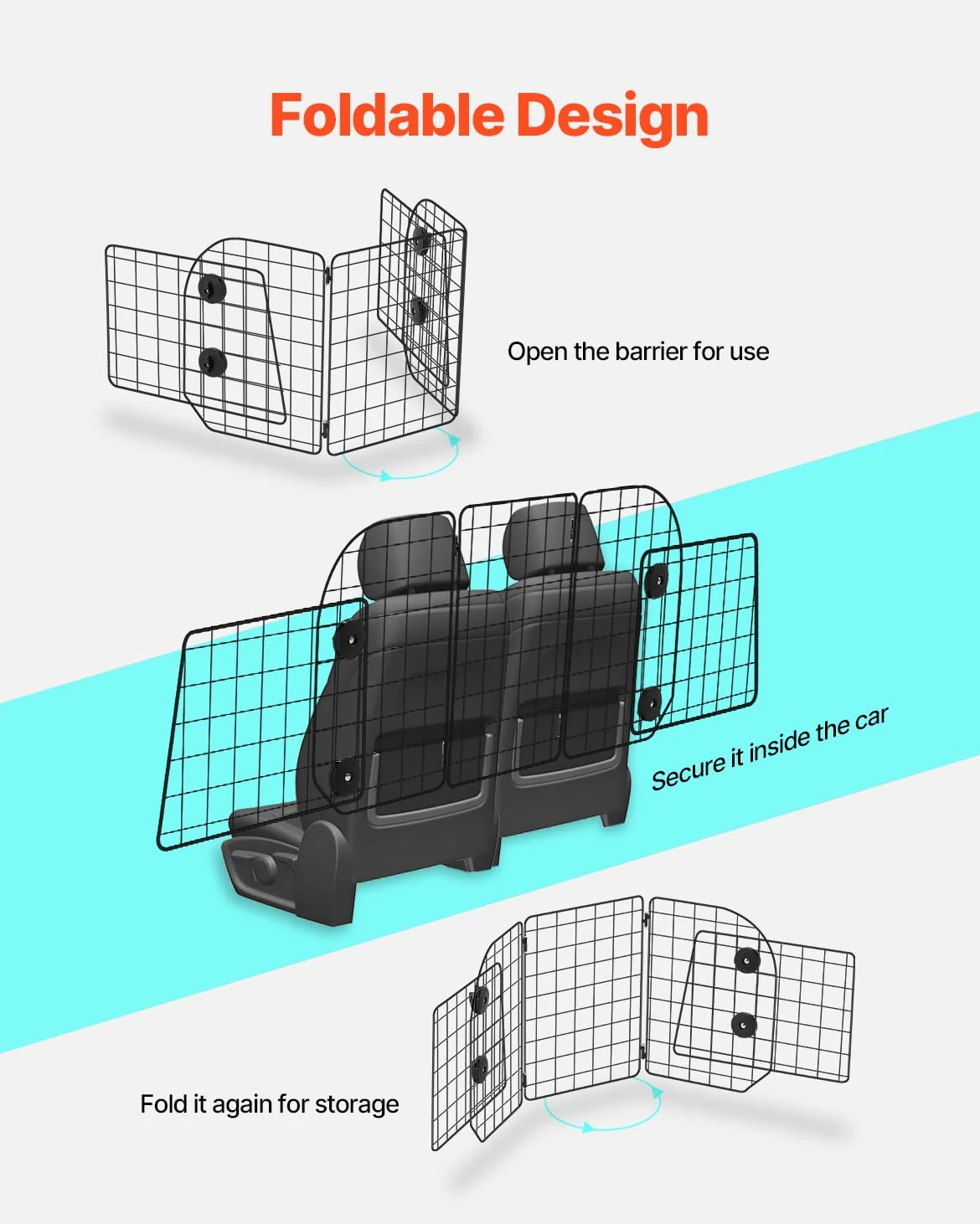 VEVOR Barrière de Voiture pour Chien Réglable 92,8-152,4 cm, Grille Pare-Chien en Treillis Métallique Robuste pour Siège Arrière, Universel pour Animaux de Compagnie, SUV, Berline, Camions, Véhicules