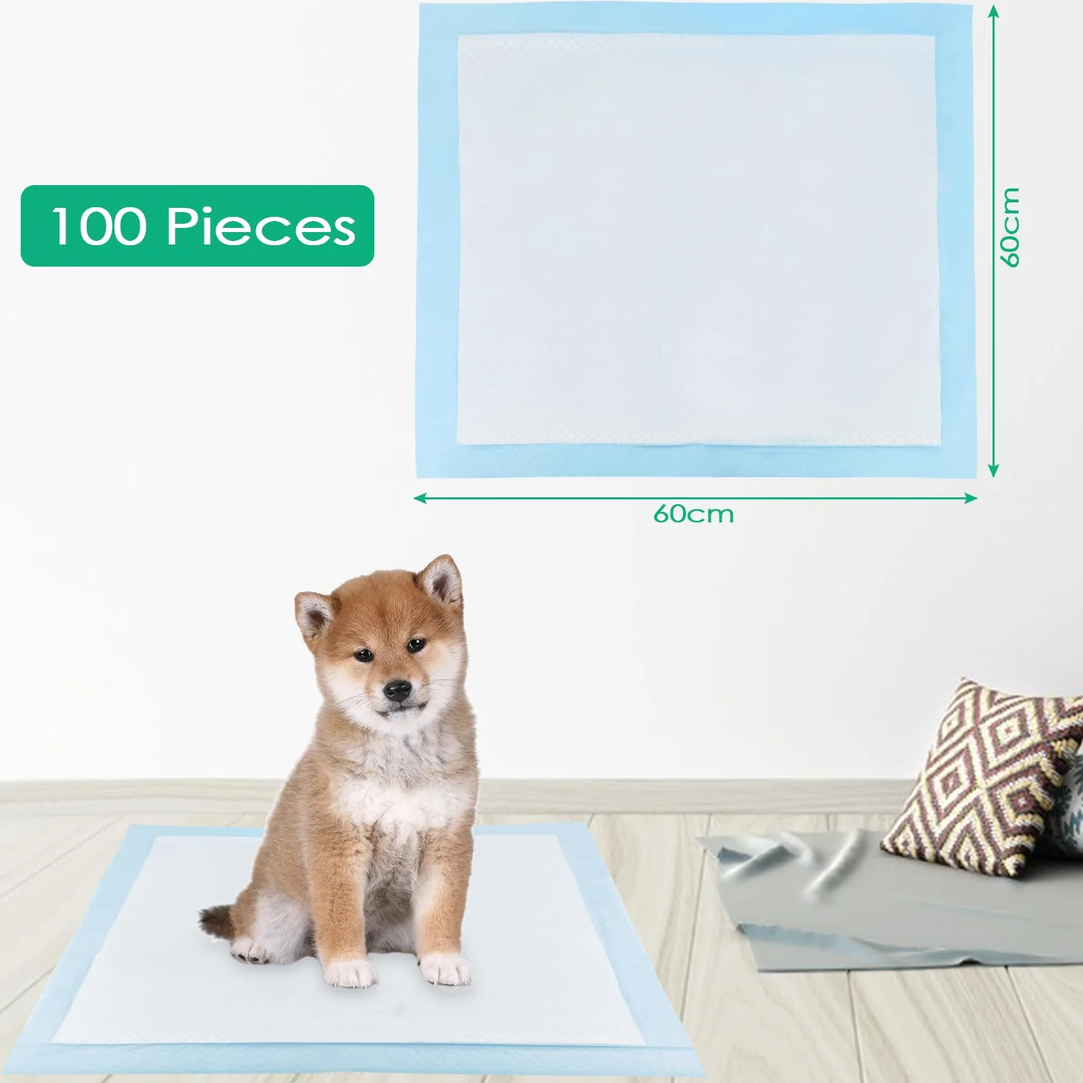 Fousenuk 100 Pièces Tapis Absorbant Chien, 60X60cm Alaise Jetable Alèse Pipi Propreté Educateur Chien Animaux, Aleze Impermeable, Pee Pad Apprentissage la Propreté Anti-Fuite Résistante
