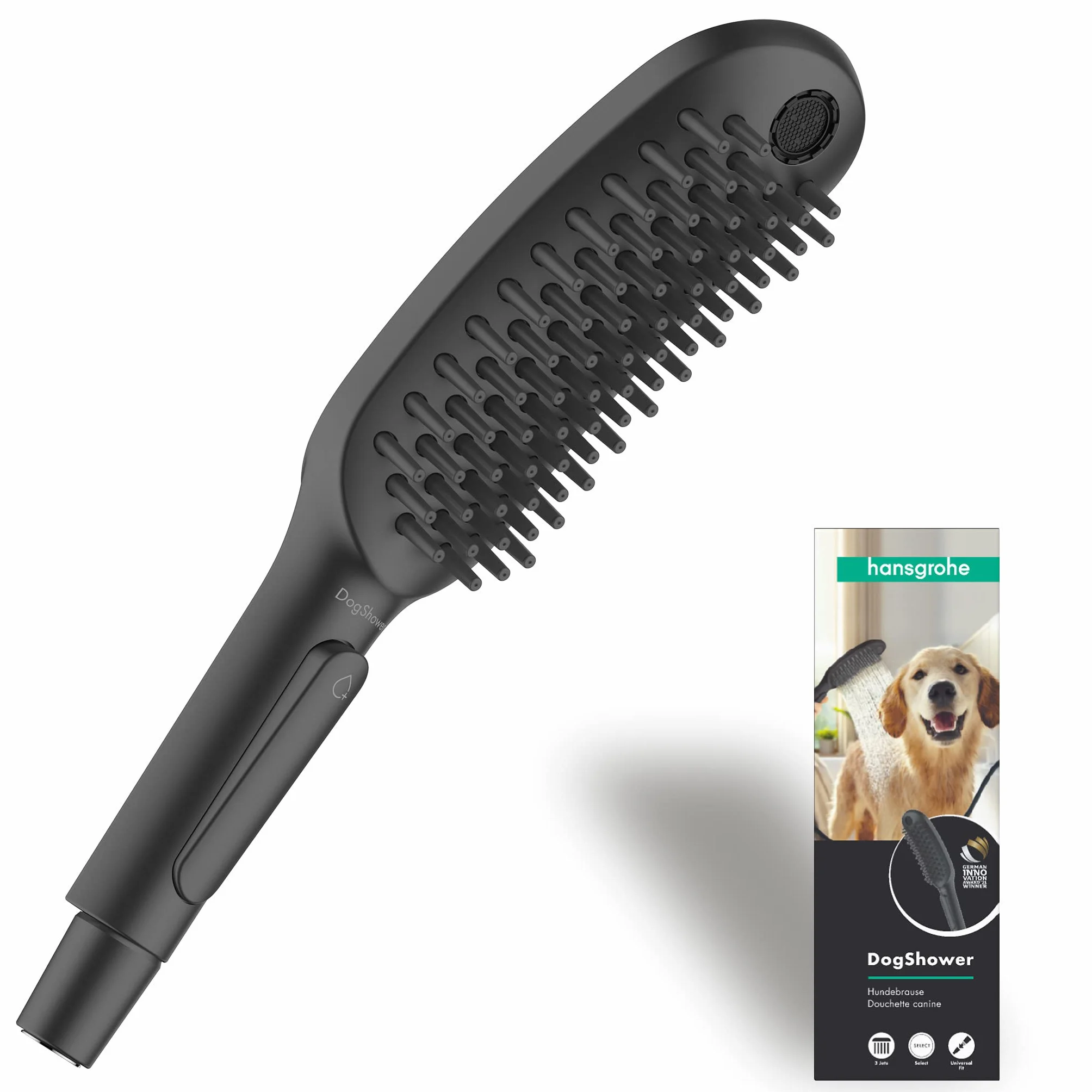 hansgrohe DogShower Douchette pour chien 150 3 jet avec buses massantes, noir mat, 26640670