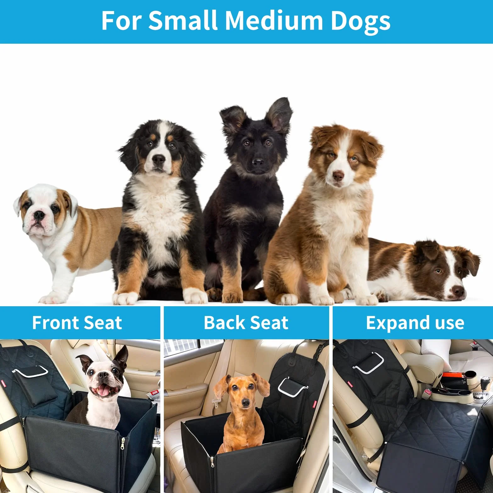 Siège auto stable pour chiens avant et arrière, avec ceinture de sécurité, imperméable, noir