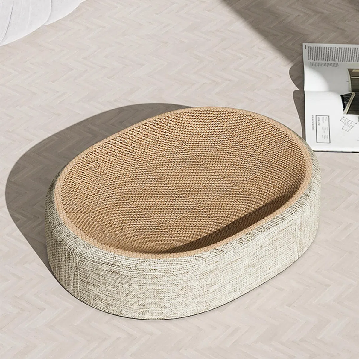 Griffoir Ovale Sisal - Griffe À Chat Salon Multifonction, Planche À Gratter pour Chat avec Base Antidérapante pour Jouer Et Se Reposer, Protège-Meubles Contre Les Griffures De Chats