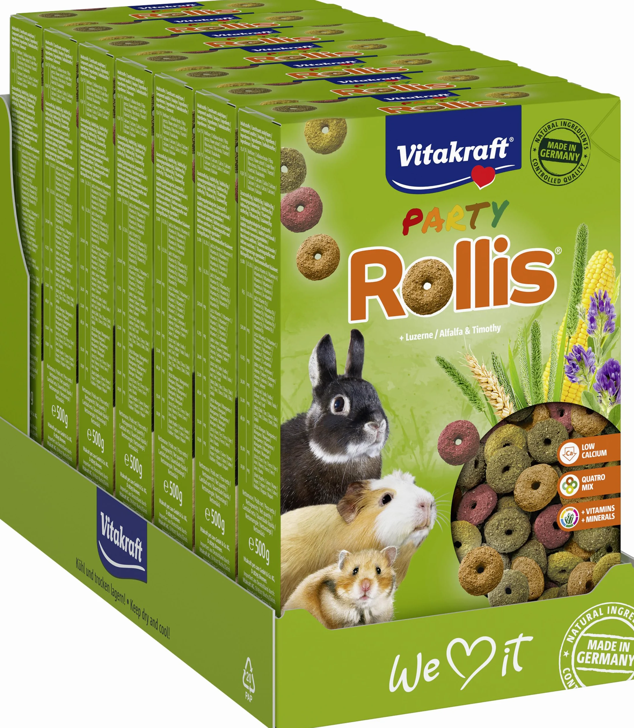Vitakraft Rollis, anneaux croustillants pour rongeurs, faible en calcium, avec luzerne, complément ou snack, sans sucre ajouté ni céréales (7x 500g)