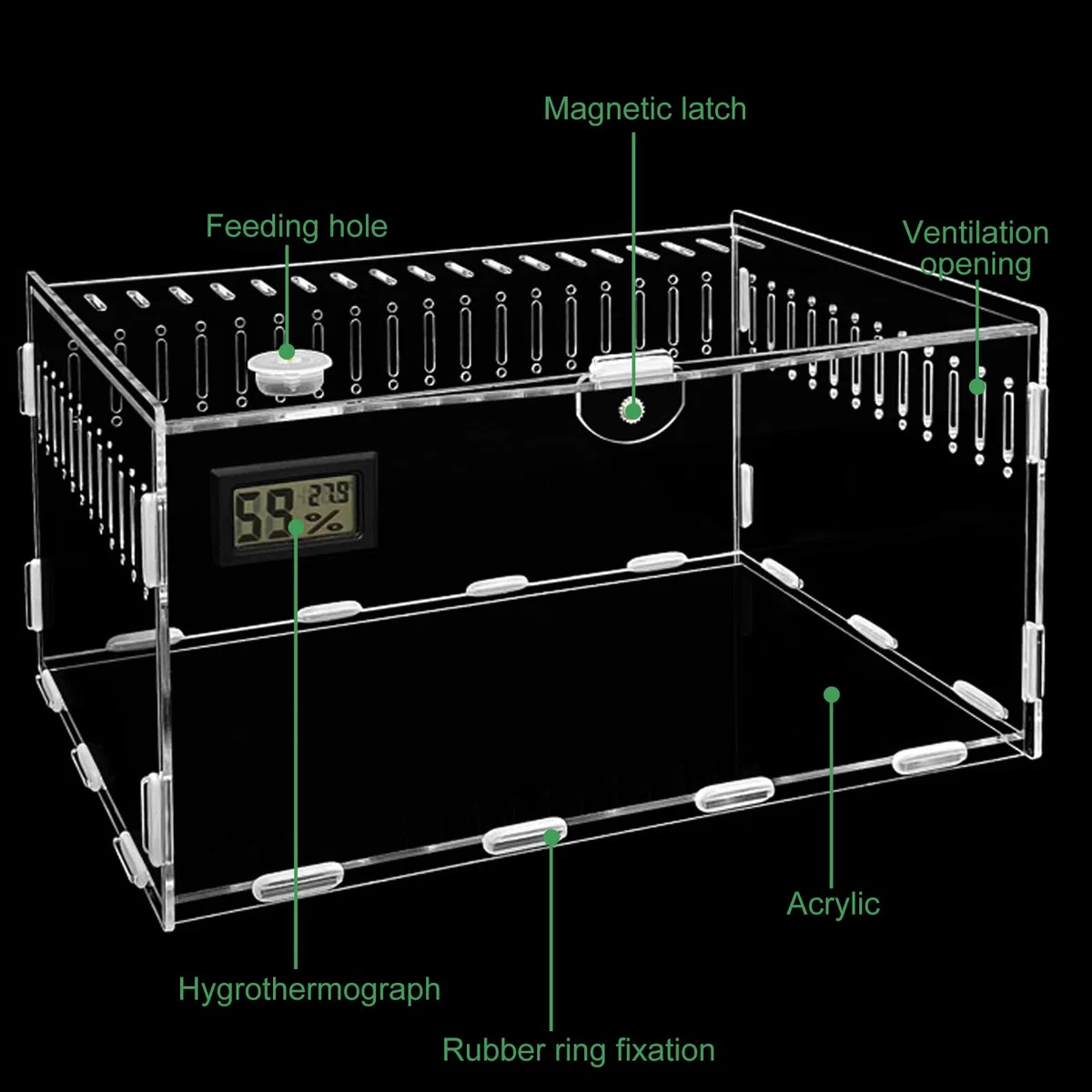Boîte d'alimentation D'insectes,30*20*15cm Terrarium Transparent Avec Compteur Electronique De Température Et D'humidité,Terrarium Acrylique,Boîte à Nourrir En Pour Reptiles Pour Insectes,Escargots