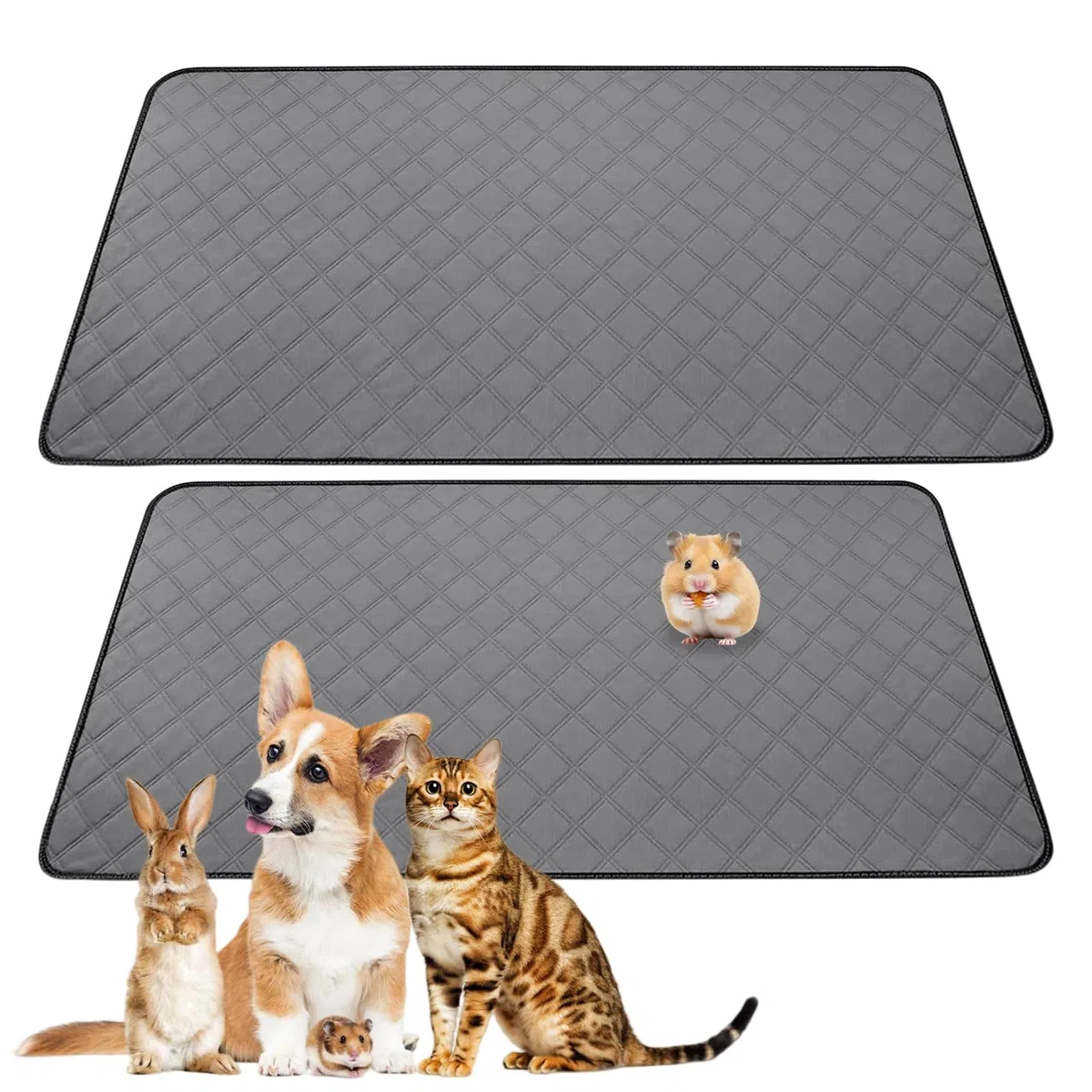 BYZESTY 2 Tapis pour Cage De Cochon d'Inde, 120 * 60cm Ultra Absorbant Tapis pour Chiens, Coussinet Urinaire Imperméable pour Petits Animaux, Gris, pour Lapins, Hamsters Et Chiots