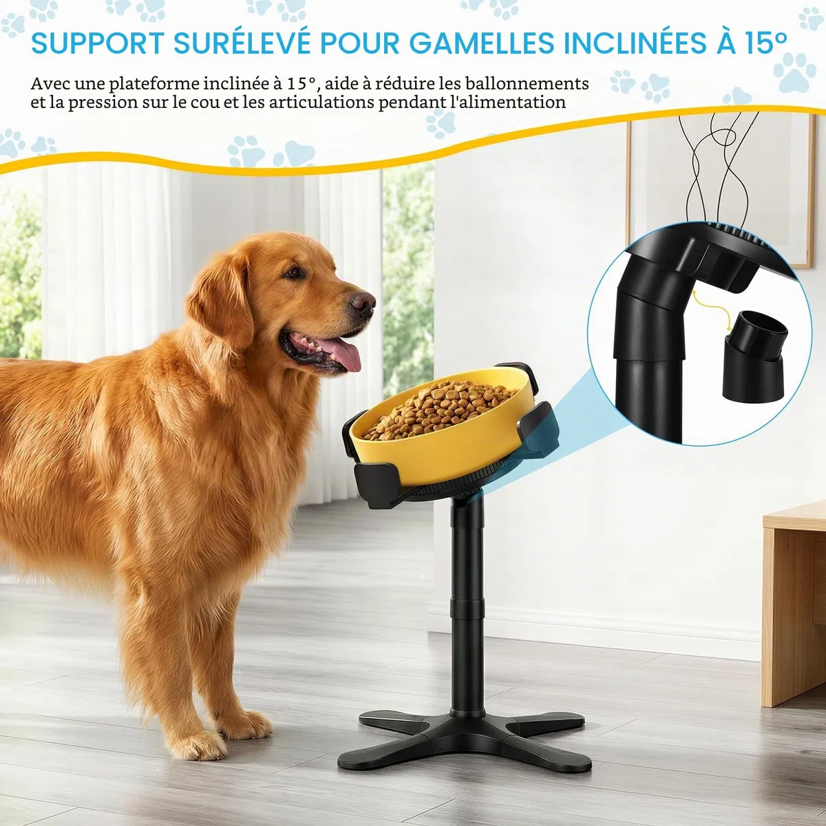 Support Gamelle Chien Surélevée Robuste, Gamelle Surélevée pour Chien Hauteur Réglable De 14 À 34 CM, Antidérapante Réhausseur Gamelle pour Chien De Grande, Moyenne Et Petite Taille