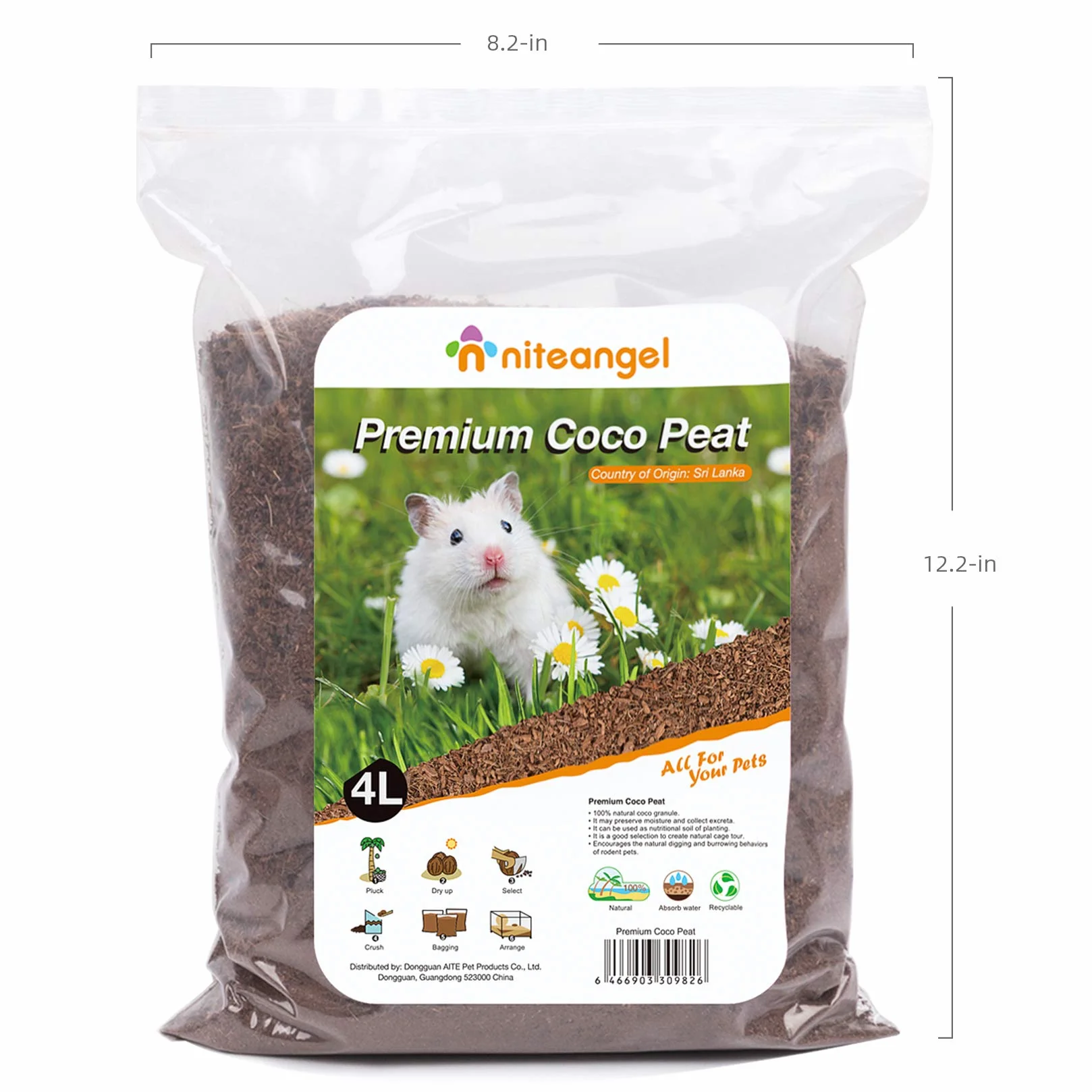 Niteangel Litière Naturelle pour Hamsters Nains syriens, gerbilles, Souris, Degus ou Autres Petits Animaux à Base de Coco/Cork. (Tourbe de Coco)