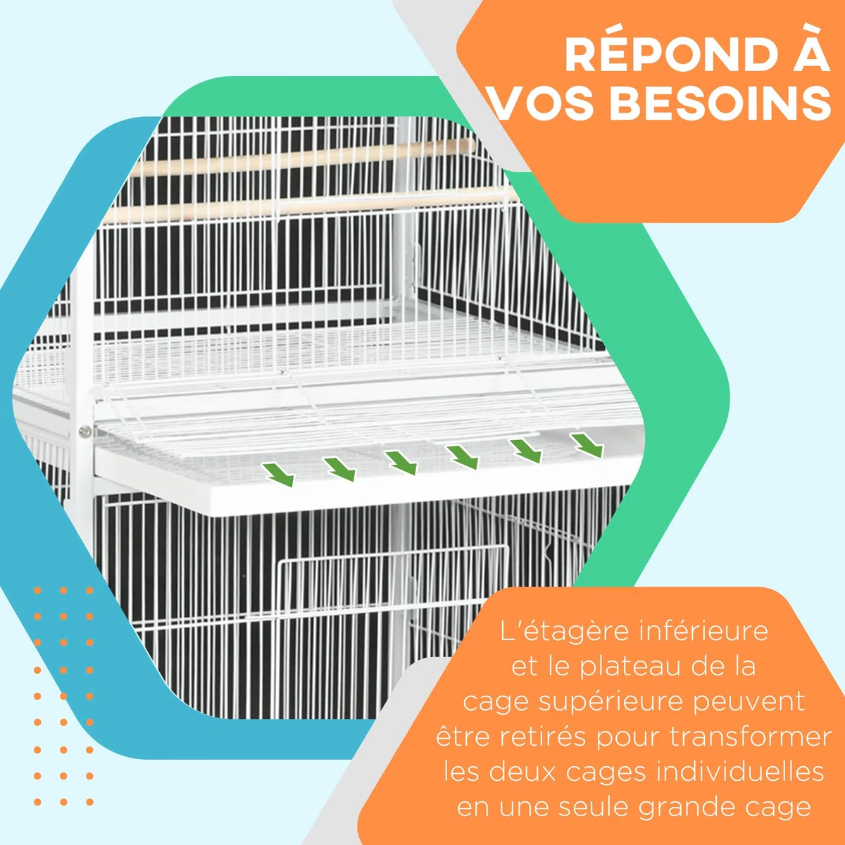 PawHut Volière Cage à Oiseaux sur roulettes Design Maison mangeoires perchoirs Portes Plateaux excréments Amovibles métal Blanc