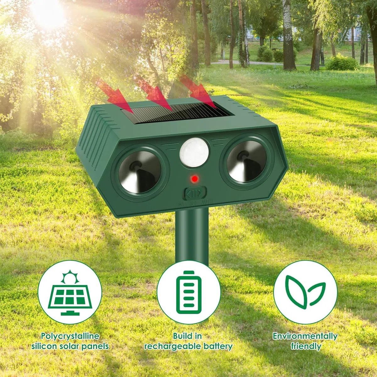 Lot de 2 répulsifs solaires pour chats de jardin - Répulsif solaire à ultrasons avec détection de mouvement - Étanche - Convient pour repousser les chats, les renards, les écureuils, les pigeons