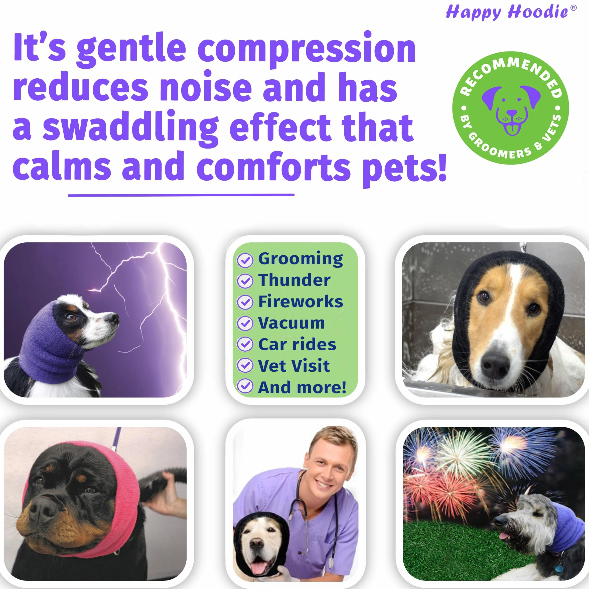 Happy Hoodie - Capuche de toilettage pour Chien - Réduit Le Stress et l'anxiété - Violet - Deux Tailles