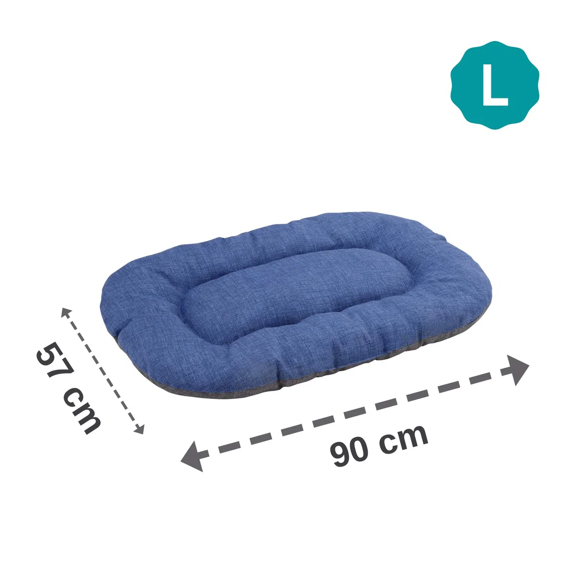 Baroni Home Coussin Rembourré pour Chien et Chat, Made in Italy, Panier Animaux Doux Double-Face, Lit pour Animal Confortable et Facile à Nettoyer, Gris et Bleu, 57x90x8 cm (L)