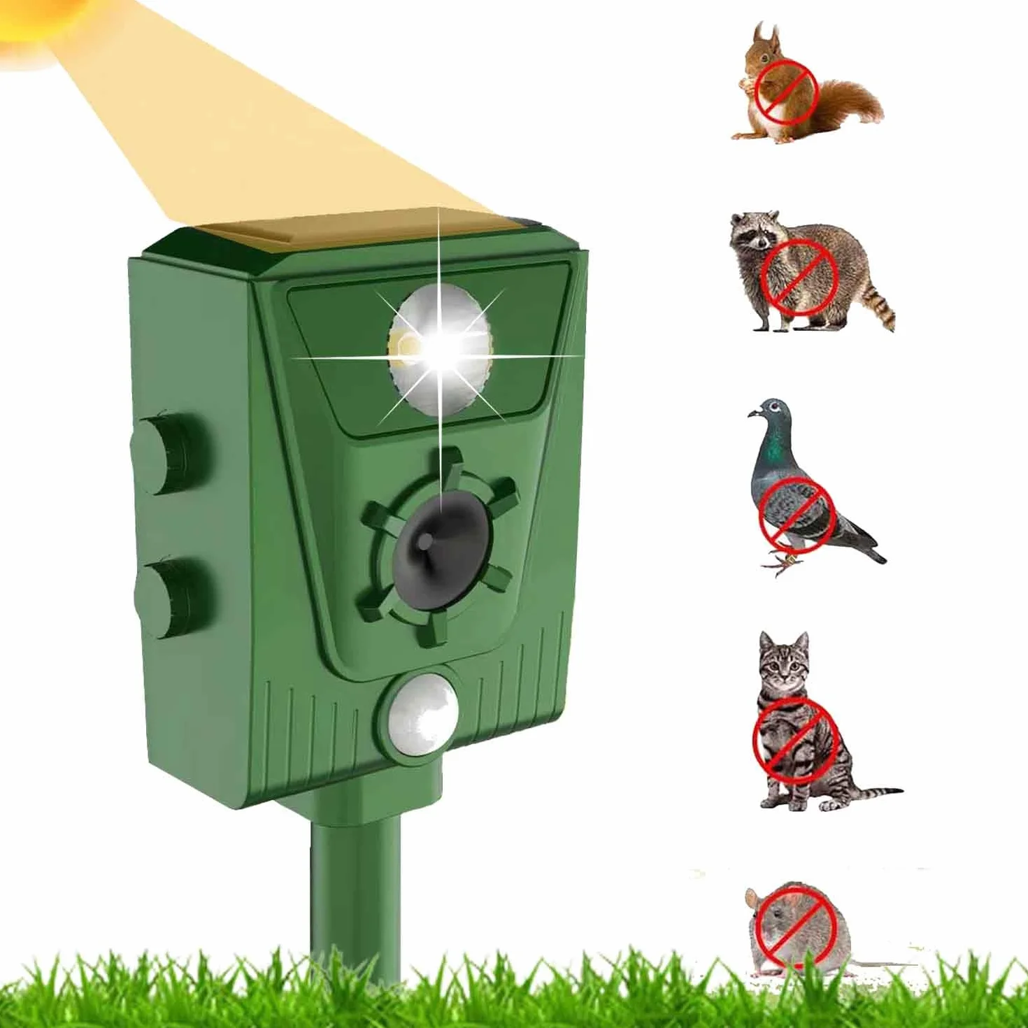 Répulsif Chat Ultrason, Répulsif à ultrasons Souris, Ultrasons pour Rats, Charge Solaire, Chargement USB Prévenir Les Souris et Les Chats, Les Oiseaux, pour Jardins, Champs, Pépinières