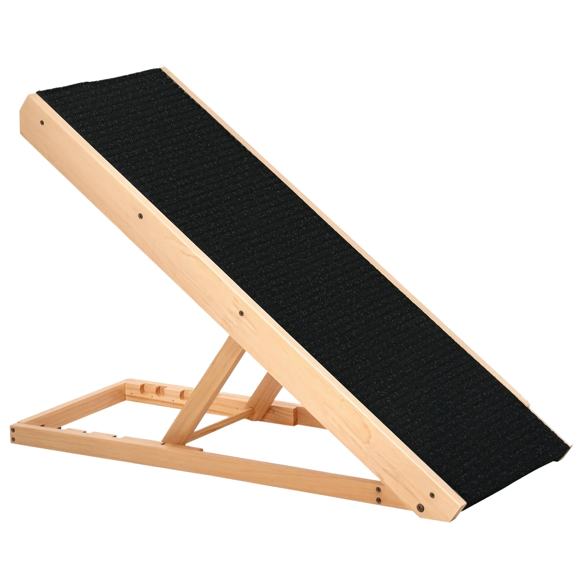 PawHut Rampe pour Chien de Grande Taille Pliable, escalier pour Chien avec Hauteur Ajustable 26-61 cm, Surface antidérapante, Facile à Transporter, pour lit et canapé, Bois de pin, Noir
