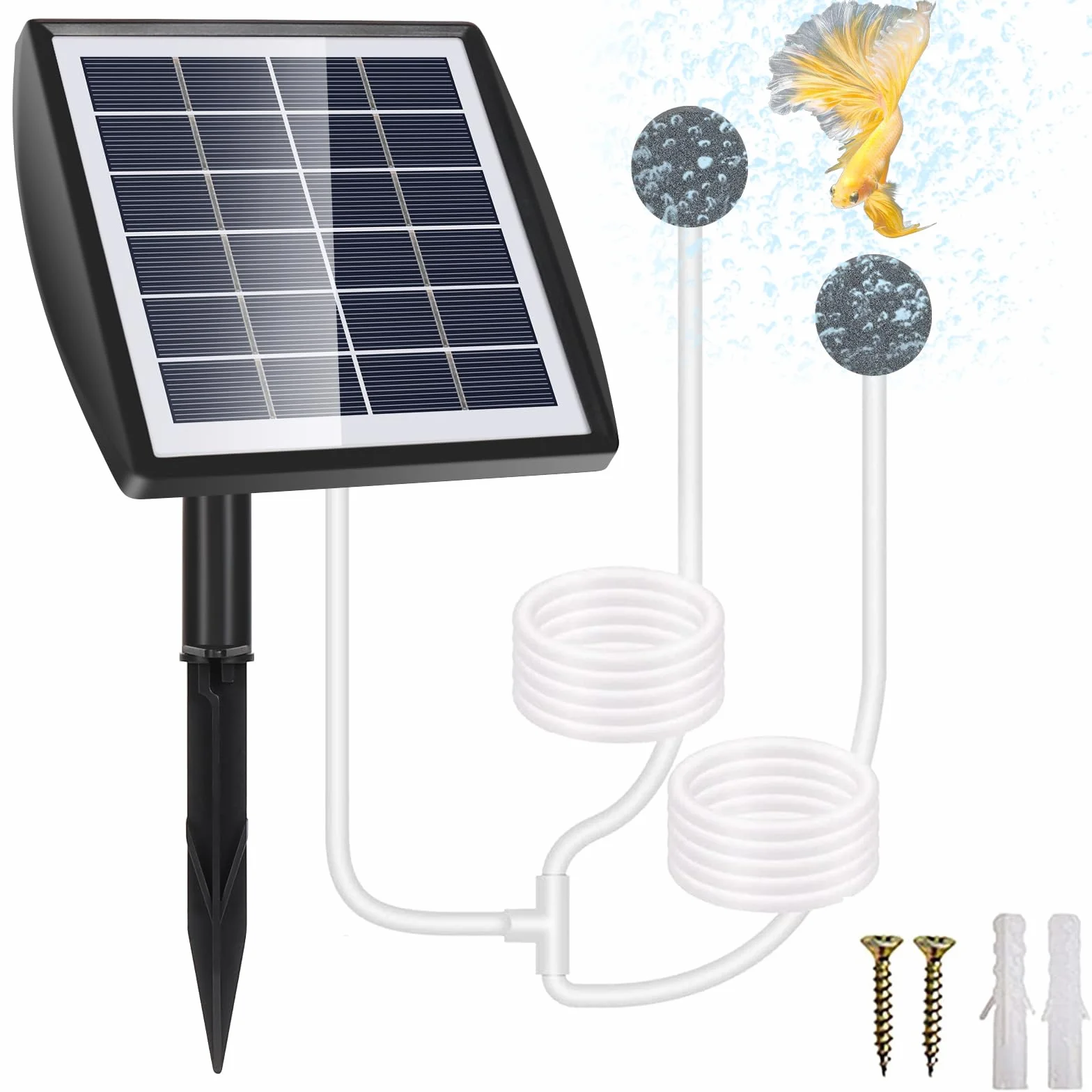 GuKKK Aérateur Solaire de Bassin, Pompe à Oxygène Solaire Enfichable 2W, 2200mAh Pompe Bassin Solaire, Aérateur d'aquarium, Aérateur de Pêche avec Tuyau Pierre à Air, pour Les étangs (A)