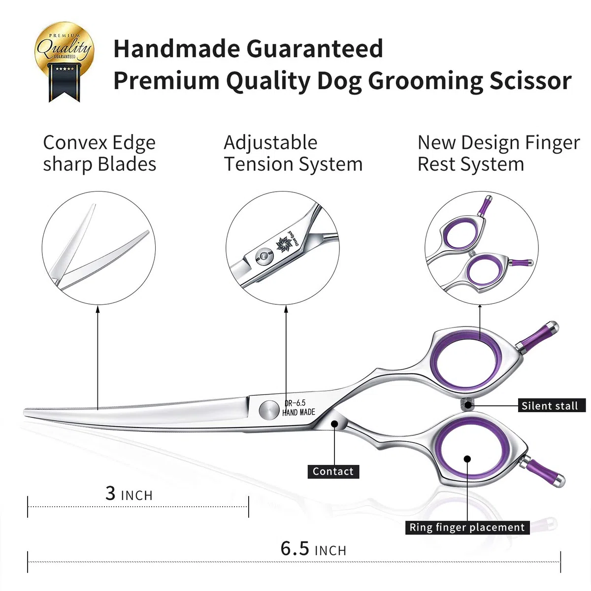 Dream Reach Ciseaux de toilettage pour chien – 16,5 cm Ciseaux professionnels tranchants incurvés avec poignée ergonomique pour chats et chiens