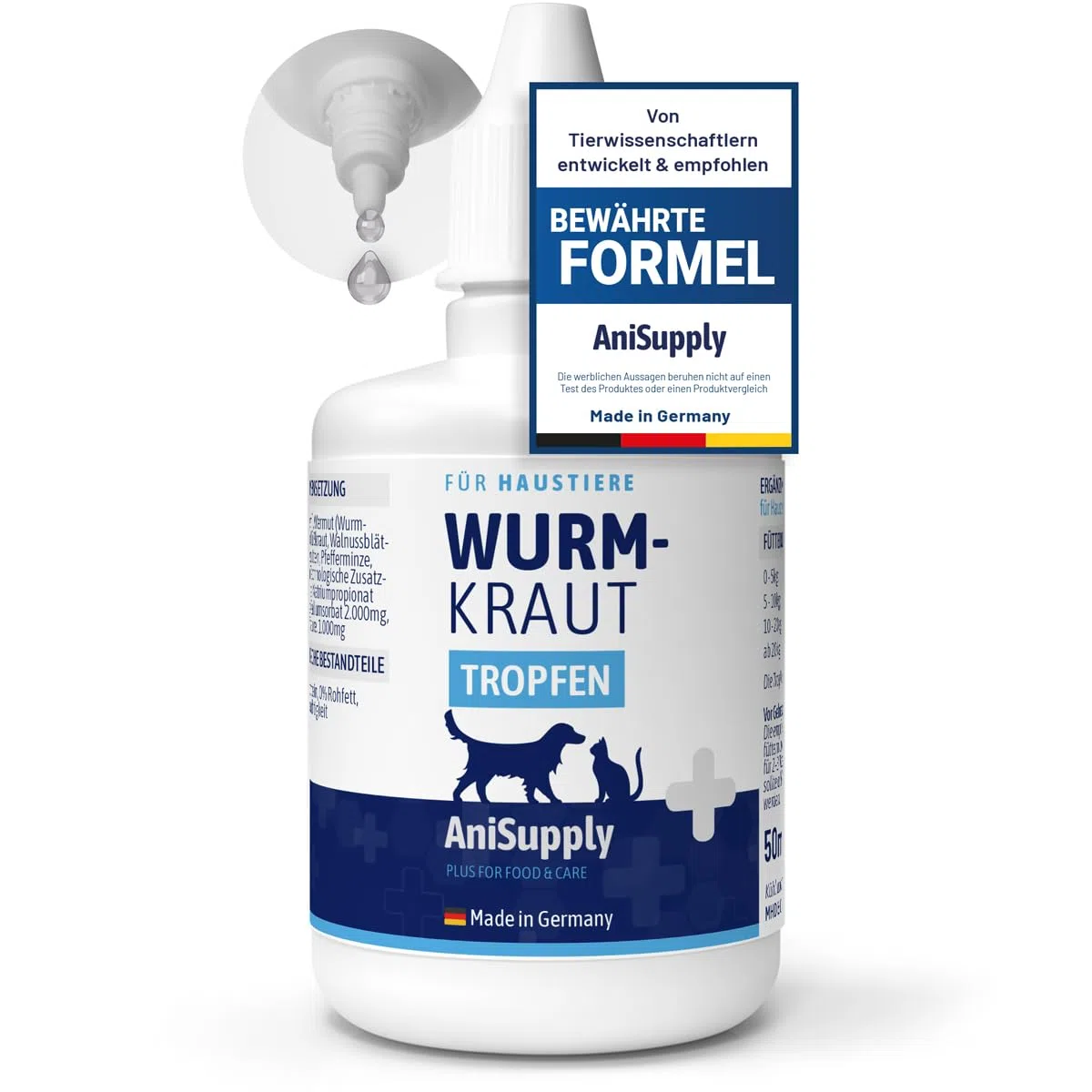 Animal Supply Vermifugeuse liquide liquide 50 ml - Cure secondaire pour tous les animaux de compagnie, chien, chat, recette naturelle, vermifuge secondaire, sans anthelminthique