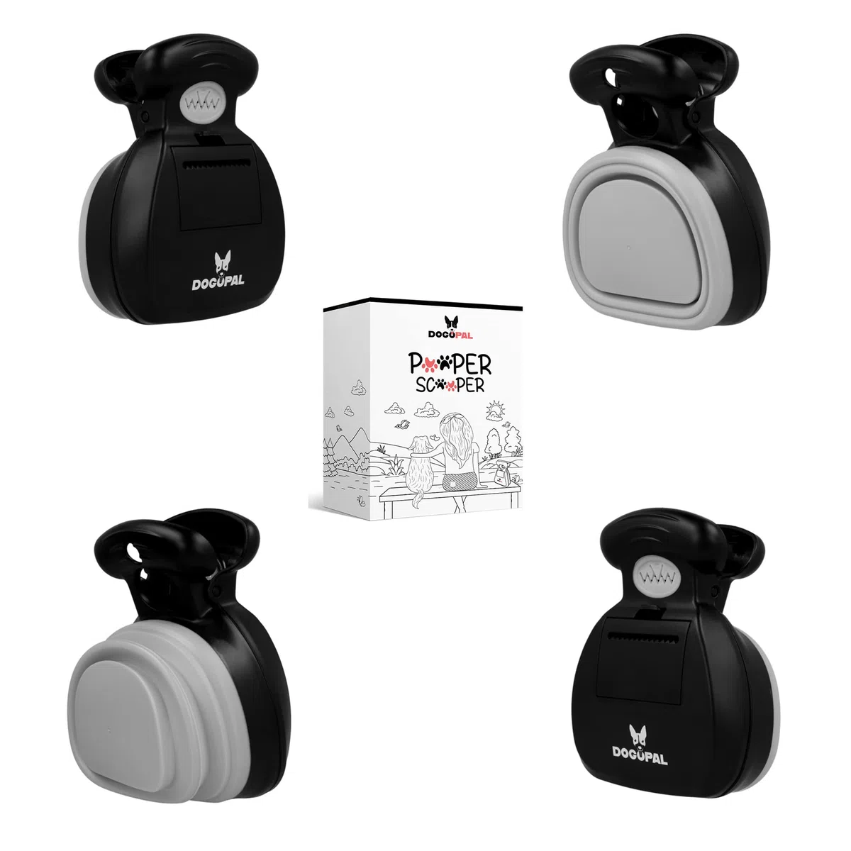 DOGOPAL Pelle à déjections Canines Portable – Outil de ramassage des déjections Canines innovant et sans Contact pour Chiens de Petite, Moyenne et Grande Taille (Gris, M)