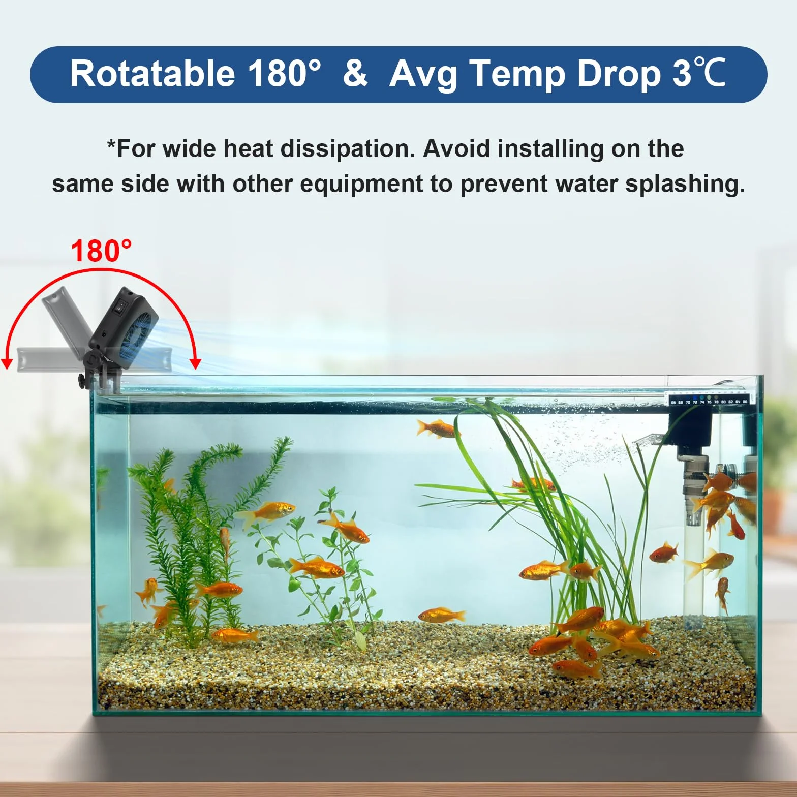 efuturetime Ventilateur Aquarium 3W, 5 Vitesses Réglables, Faible Bruit, Ventilation à Pince avec Minuterie pour Aquarium de 40cm, 1 Tête