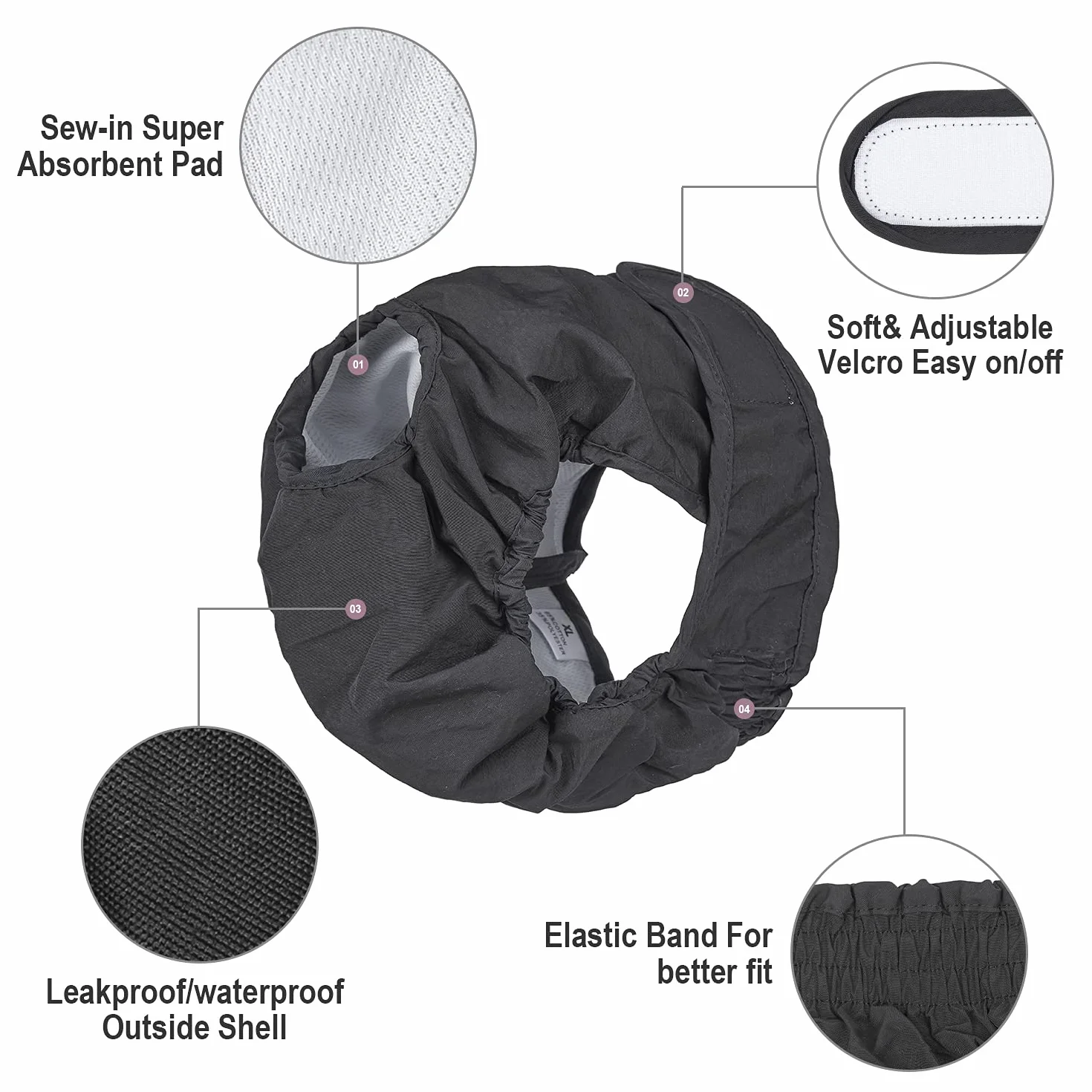 Couches Lavables pour Chiennes, sous-vêtements Hygiéniques pour Chiens en Chaleur, 5 Tailles XS à XL, Convient à Toutes Les Chiennes (XL: 60-82cm, 3-Packs)