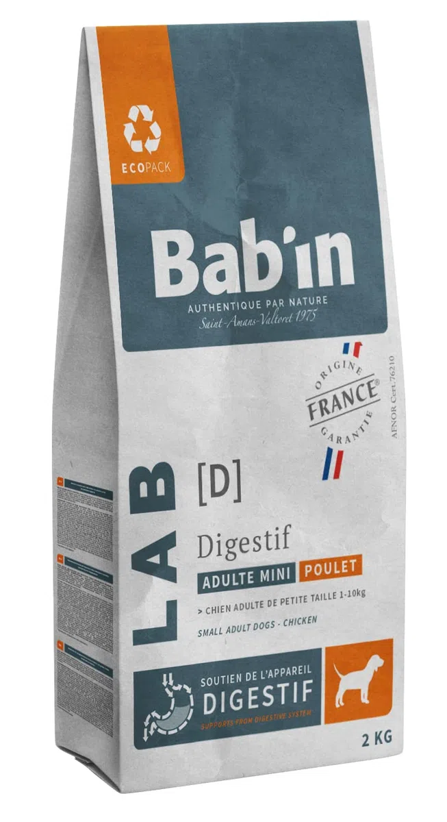 Babin Lab Mini Adulte Digestif 2KG - Croquettes pour Chiens Adultes de Petites Tailles (1 à 10 KG) - Naturelles, Saines et Équilibrées - Adaptées aux Besoins Nutritionnels - Riche en Poulet