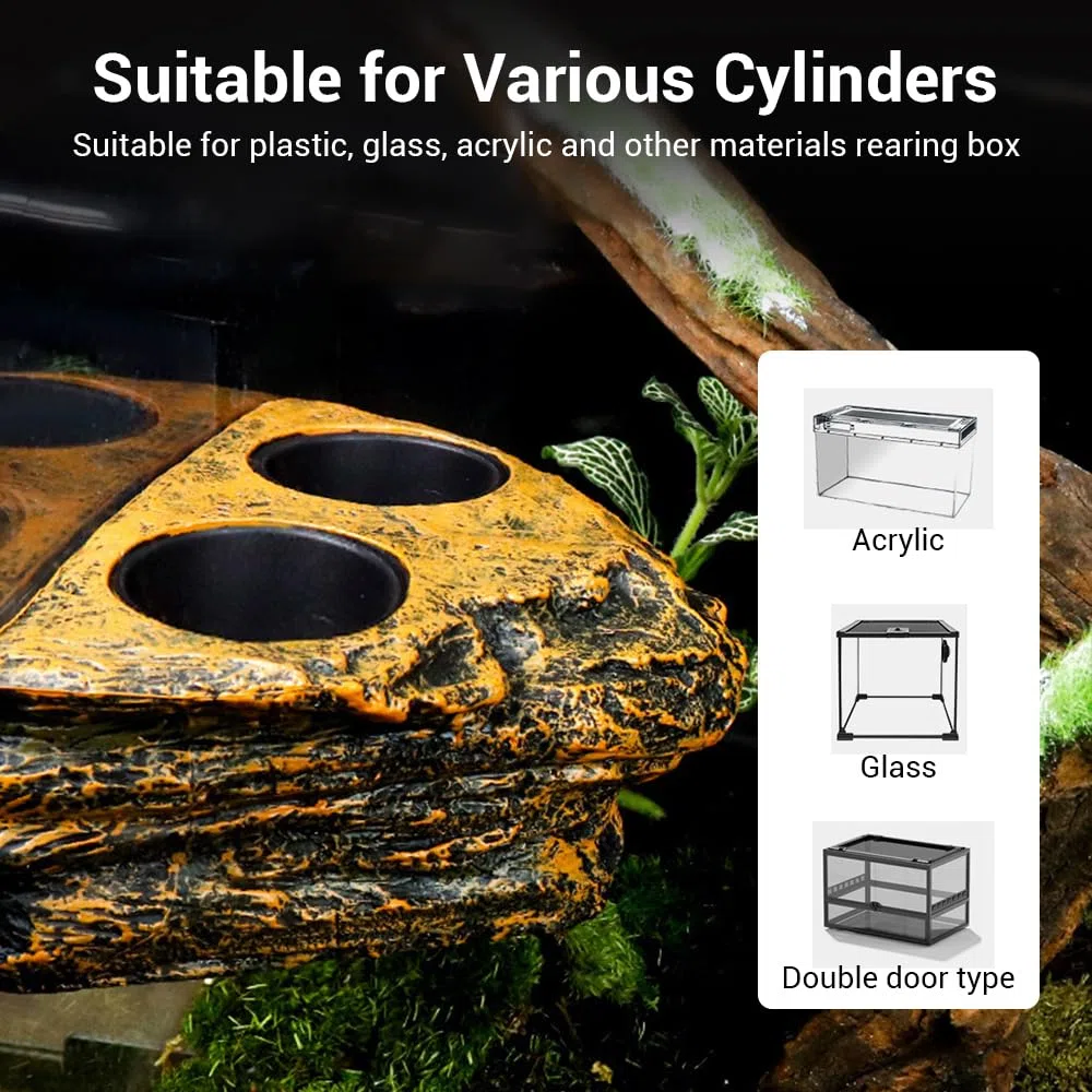 MiOYOOW Mangeoire Magnétique pour Reptiles, Récipient à Eau Ou Nourriture Décoratif Pierre, Bol d'alimentation Double Détachable, pour Grenouille, Tortue, Lézard, Serpent, Reptile, Gecko