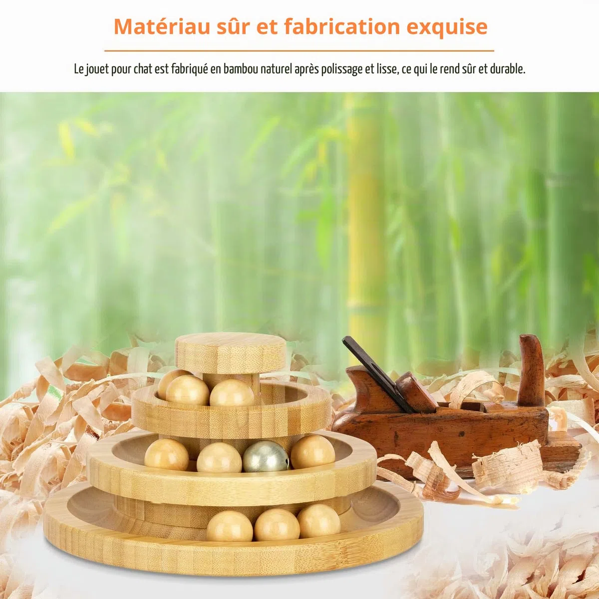 Jouet pour Chat, Jouet Chat Interieur en Bois, Balle Chat Piste détachable, Balle avec Cloche