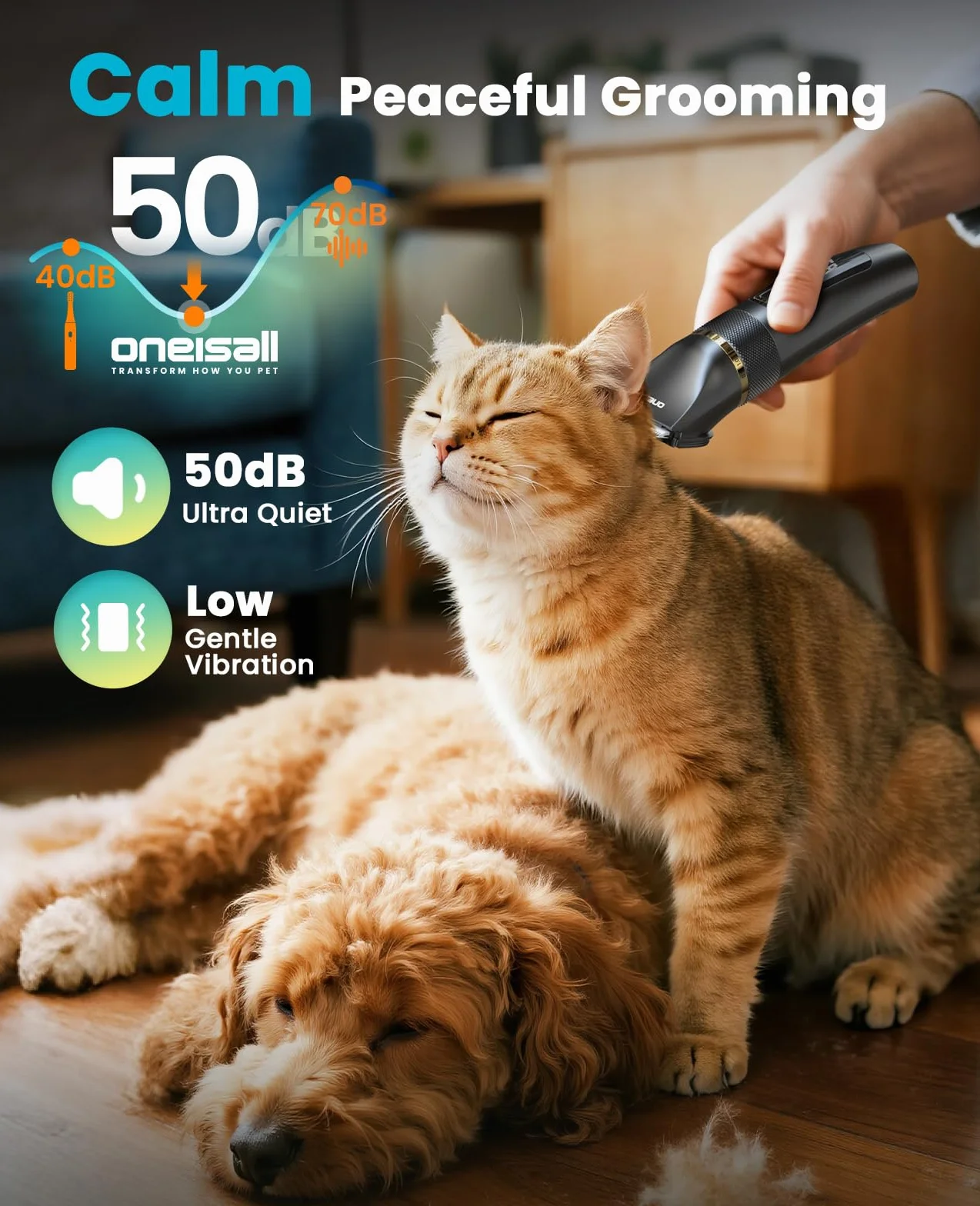 oneisall Tondeuse à cheveux silencieuse pour chiens et chats 2 000 mAh rechargeable IPX7 imperméable Barboncini