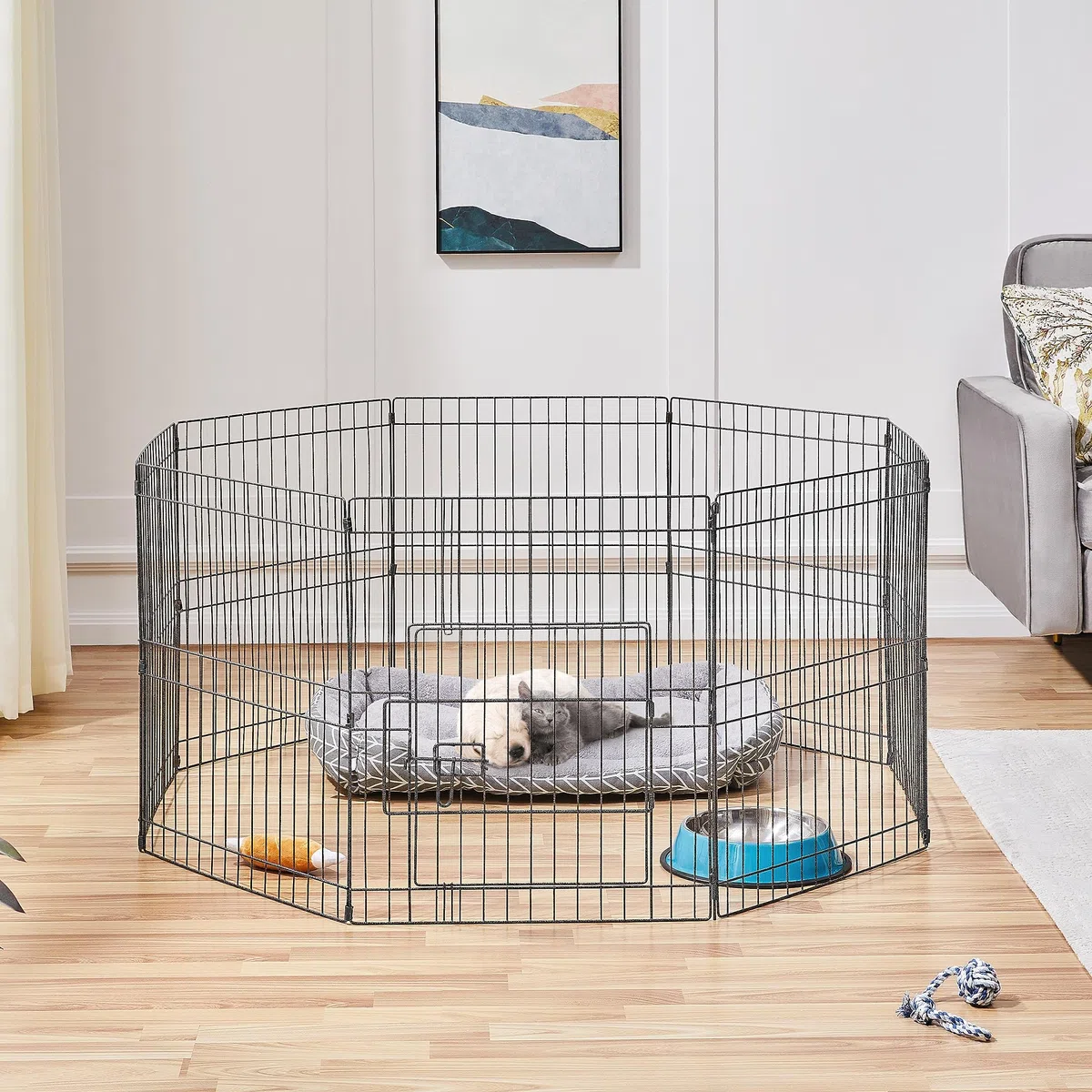 Yaheetech Parc pour Chien 8 Panneaux Cage pour Chiens Enclos Pliant Clôture Grille Chenil pour Chien en Métal Extérieur Interieur 61 x 52cm