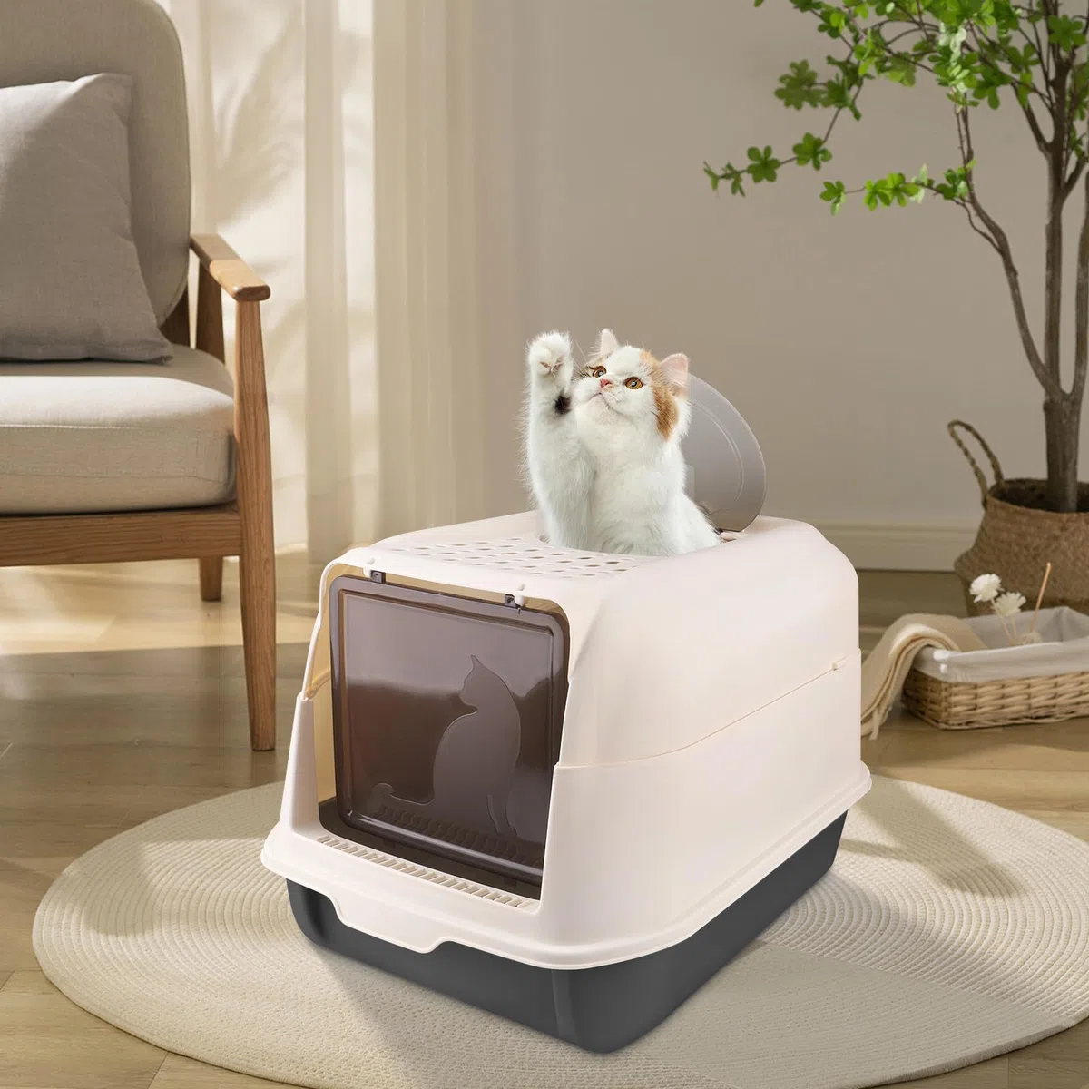 Bac à Litière Fermé pour Chat, Maison de Toilette, Plateau Amovible, Pelle, pour Grand Chat, Capacité de Charge 15 kg,Anti-fuites 36 * 51 * 34 cm-Noir