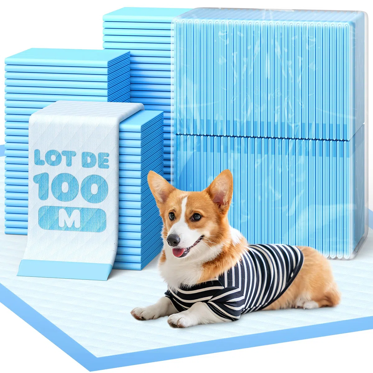 Powools Alèse Jetable - Alèse pour Chien Ultra Absorbante à 6 Couches, Tapis Absorbant Chien Anti-Fuites à Séchage Rapide pour Sol, Meubles et Voiture, 56 x 56 cm, 100 Pièces