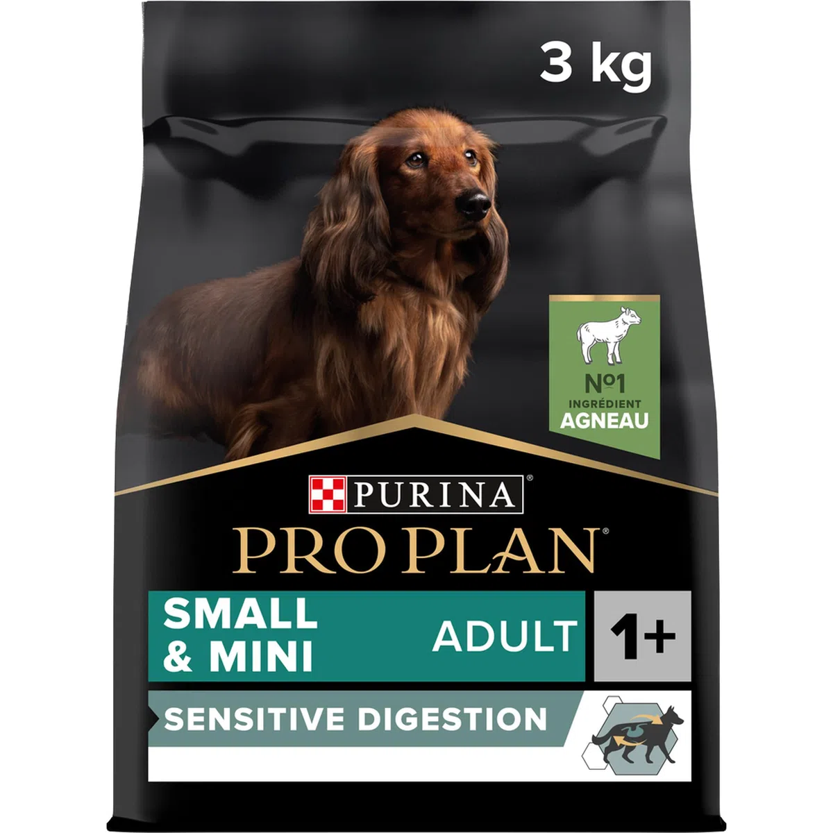 PURINA PRO PLAN | Sensitive Digestion | Croquettes complètes pour chiens adultes de petite taille | Favorise un système digestif sain | Riche en Agneau | Sac | 3 Kg