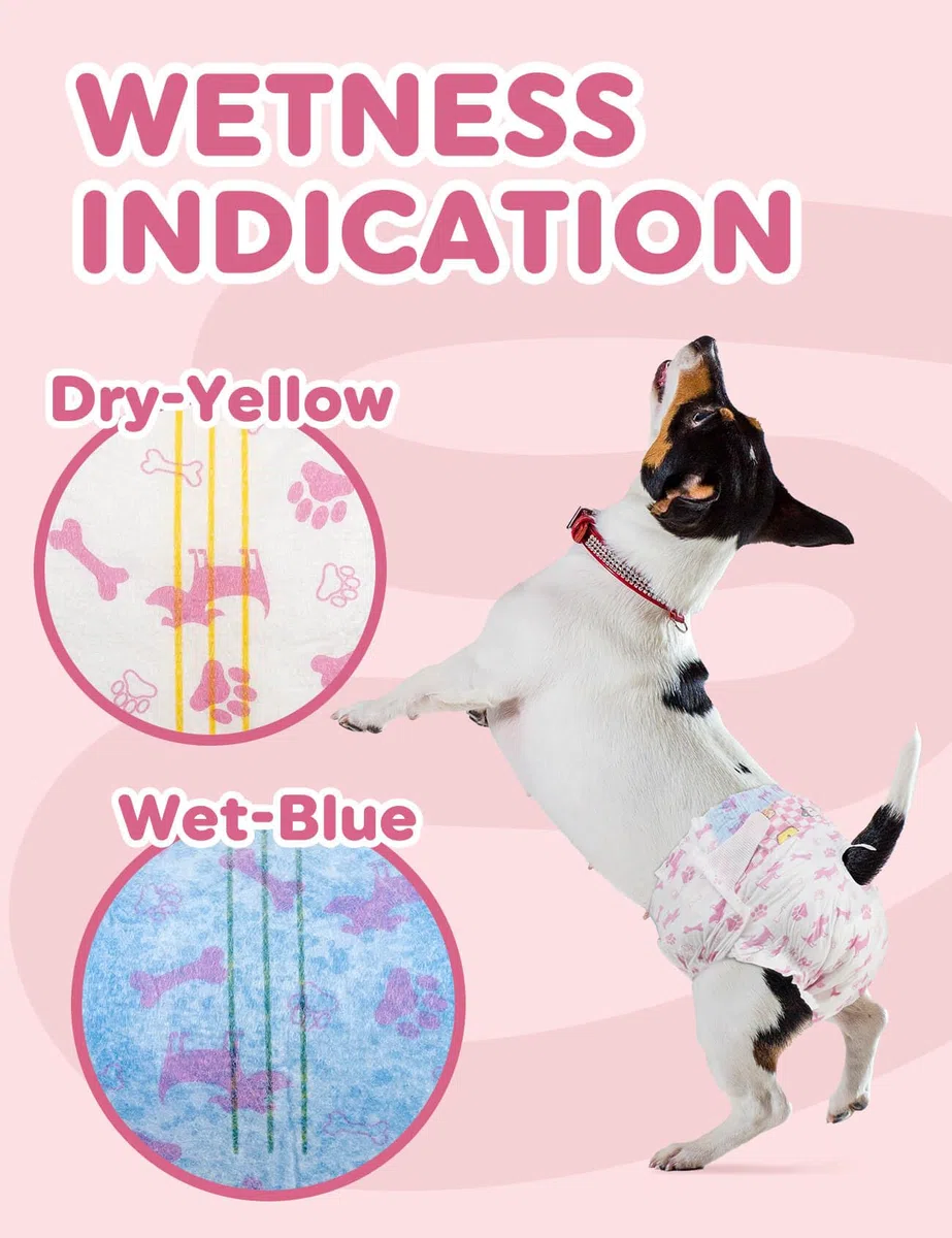 Dono Lot de 48 couches pour chien femelle, super absorbantes, indicateur d'humidité, XS (20,3 à 35,6 cm), os rose, chiennes femelles