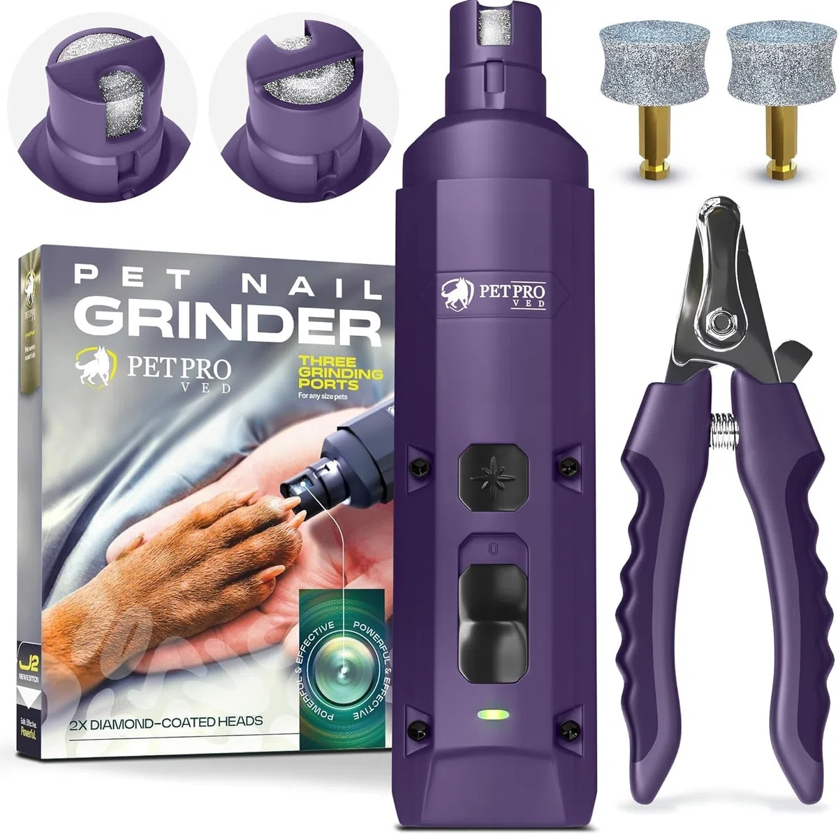 PETPROVED Lime pour Chien Lime Ongle Griffes Chien Electrique Silencieux Lime Griffe Chien Electrique avec 2 Lumières LED Sécurité Coupe Griffe Chien Chat Lime a Ongles pour Chien Professionnel