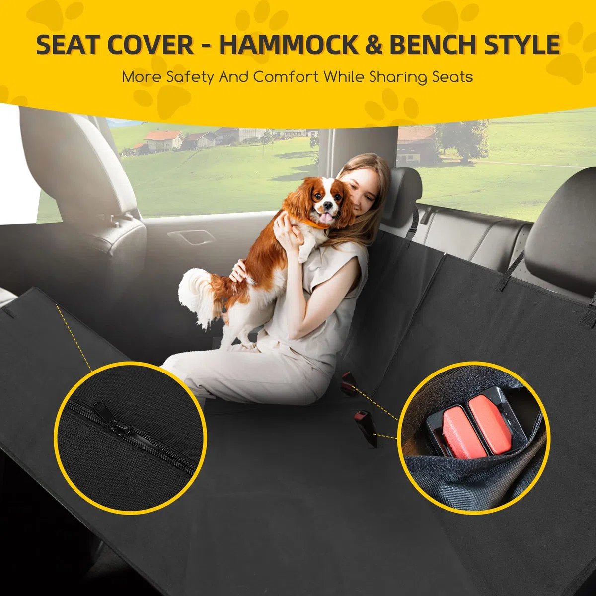Nobleza Hamac Voiture pour Chien Séparable avec Fermeture Éclair, Housse de Siège Arrière Imperméable et Anti-Griffures, Tapis de Protection Universel pour Voiture, SUV et Coffre, 147x145cm, Noir