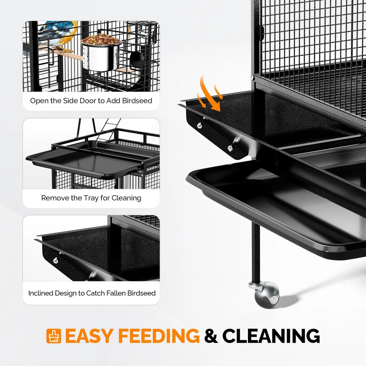 LEADZM Cage Oiseau, avec escalier sur Le Dessus et Double Bol d'alimentation, Robuste et Durable, avec 5 Positions d'alimentation, 83 x 78 x 210 cm