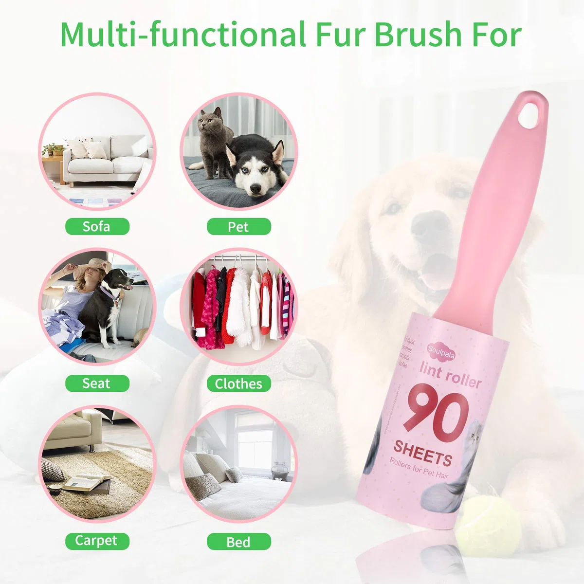 Lot de 9 Rouleaux de 15 mètres divisés en 90 Feuilles prédécoupées (Total 135 mètres)+1 poignée, Brosse adhésive Rouleau pour Chiens et Chats Rouleau pelucchi
