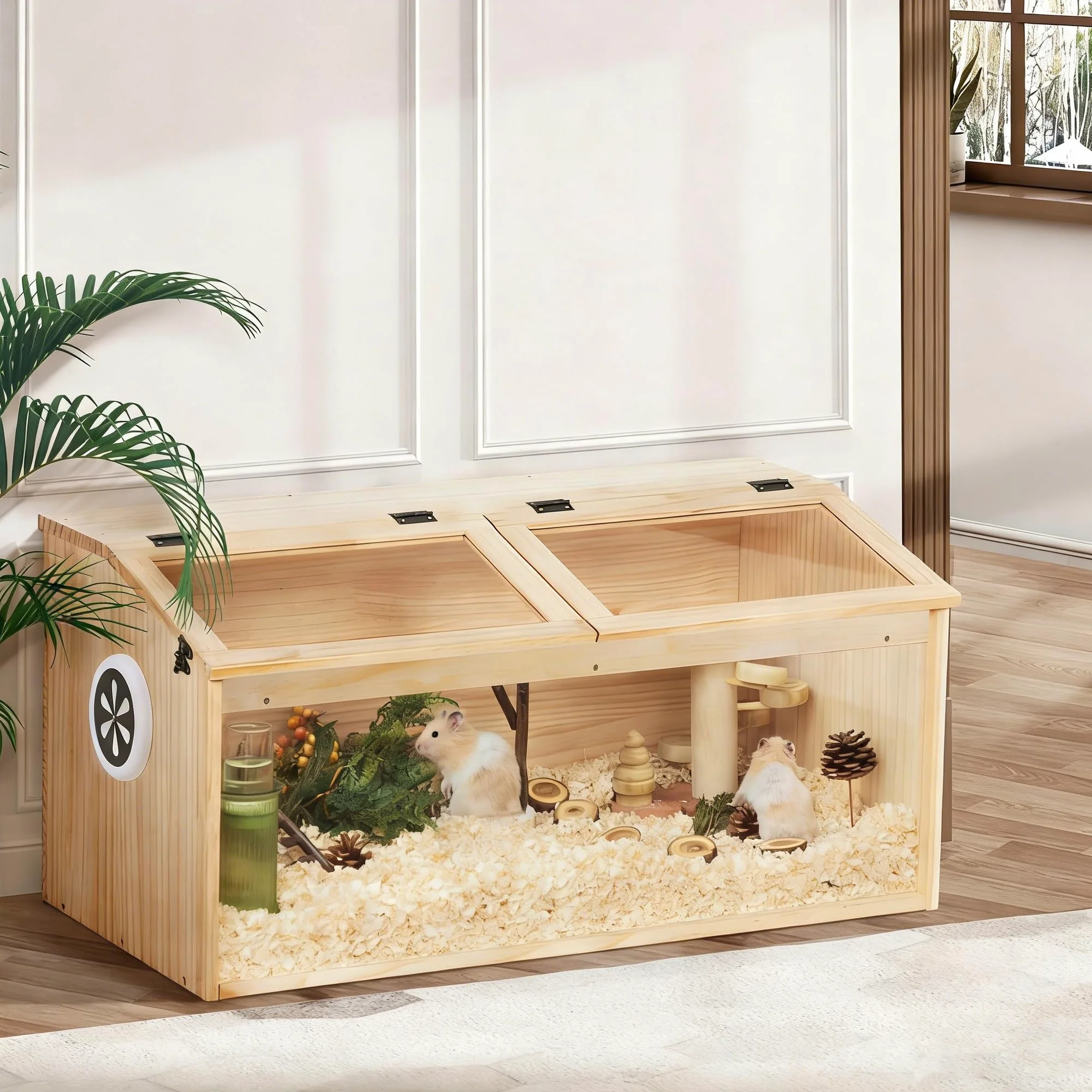 Petite cage pour animaux avec couvercle rabattable - Enclos d'intérieur en bois - Fenêtre en acrylique pour la visibilité - Convient pour cochons d'Inde, hamsters, tortues - 80 x 40,5 x 40 cm