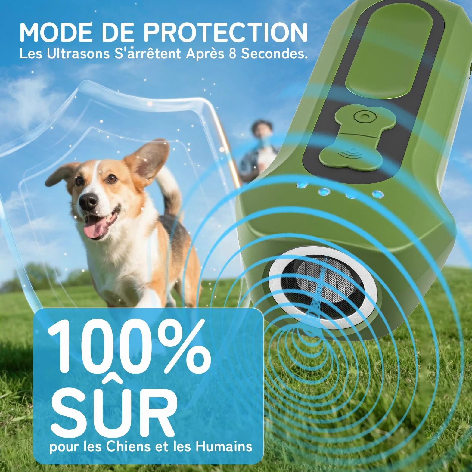Anti Aboiement Chien, Dispositif de Dissuasion à Ultrasons pour Chiens, Dispositif Portable D'arrêt D'aboiement de Chien, Sûr et Humain, Contrôle des Aboiements de 15 m