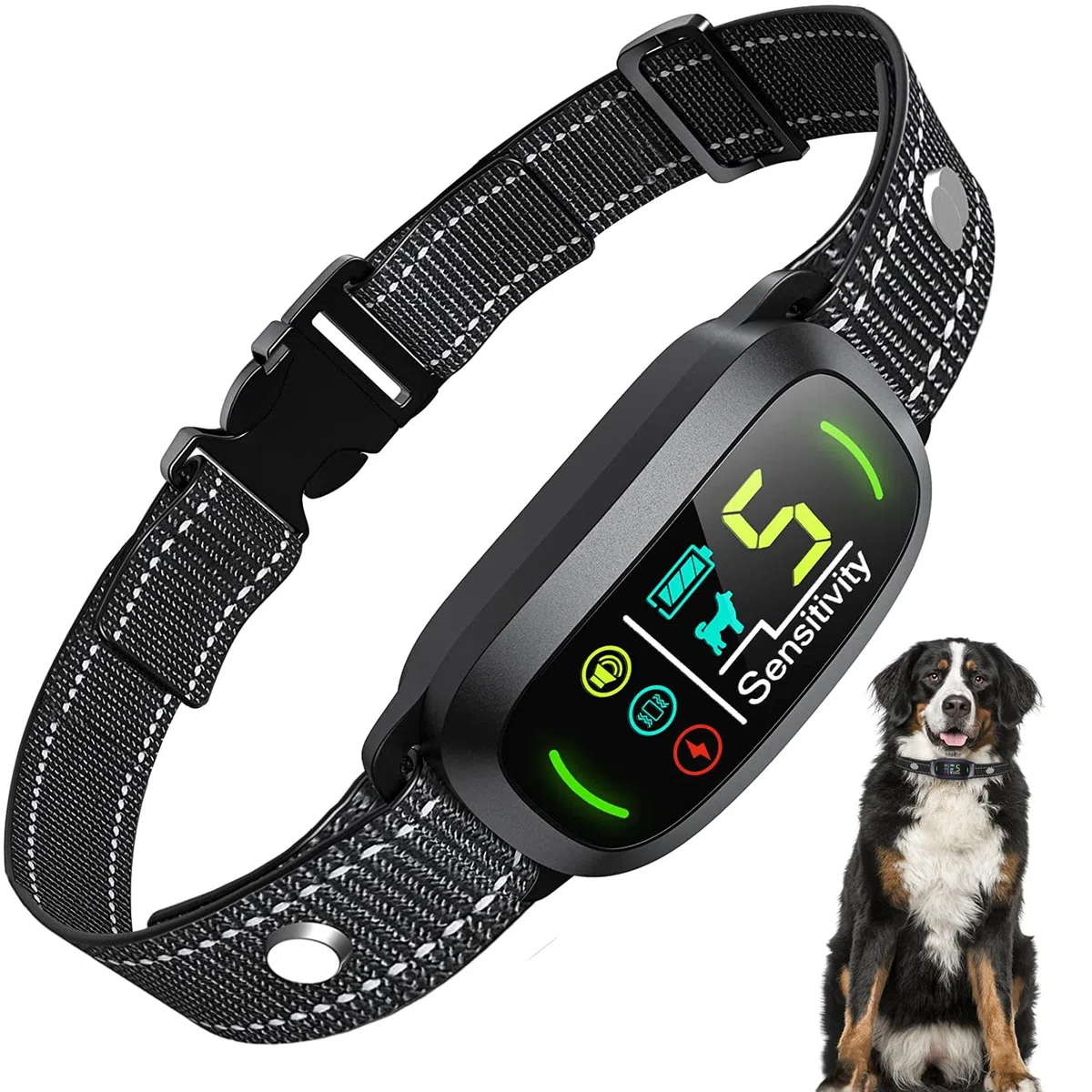 Collier Anti-Aboiement Chien Rechargeable, 4 Modes, 5 Niveaux de Sensibilité, Détection Intelligente, Étanche IP67 pour Petit Moyen Grand Chiens