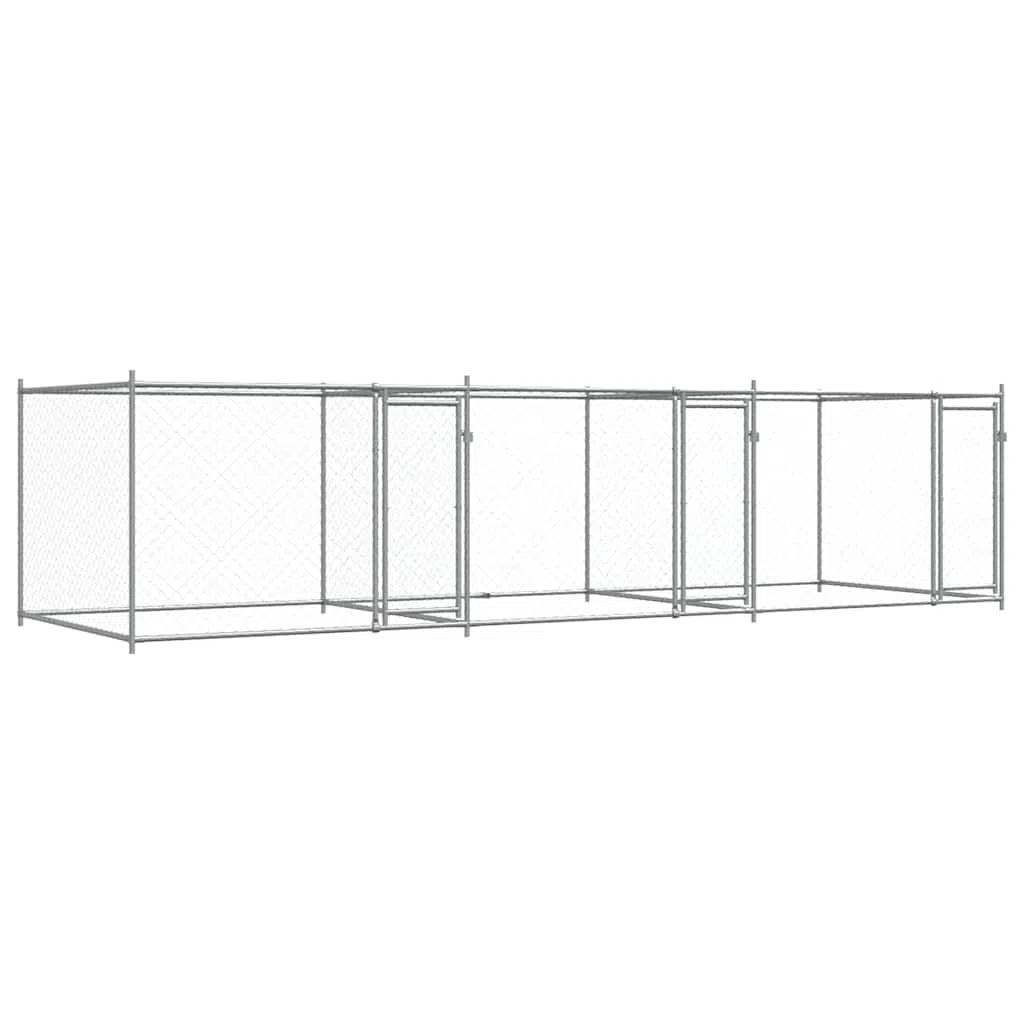 vidaXL Cage pour Chien avec Portes, Chenil pour Chien, Maison pour Chien, Niche de Jardin Terrasse, Gris 6x2x1,5 m Acier Galvanisé