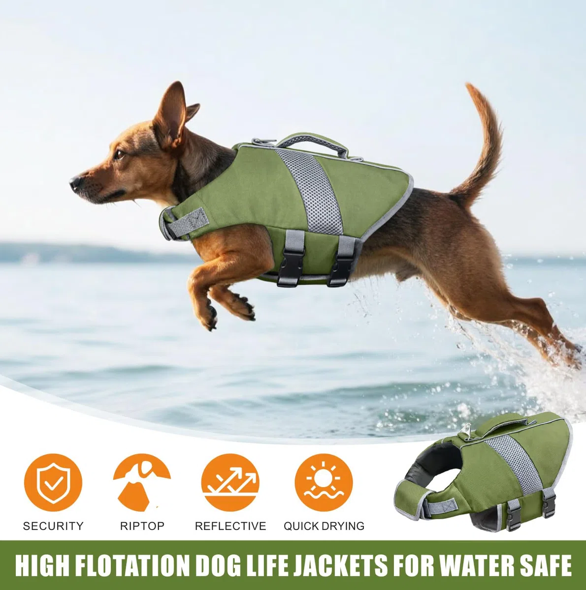 Gilet de Sauvetage pour Chien Haute Flottabilité, Gilet Sauvetages pour Chien de Requin Réfléchissant Sécurité pour Animaux Compagnie Maillot Bain (Vert, XS)