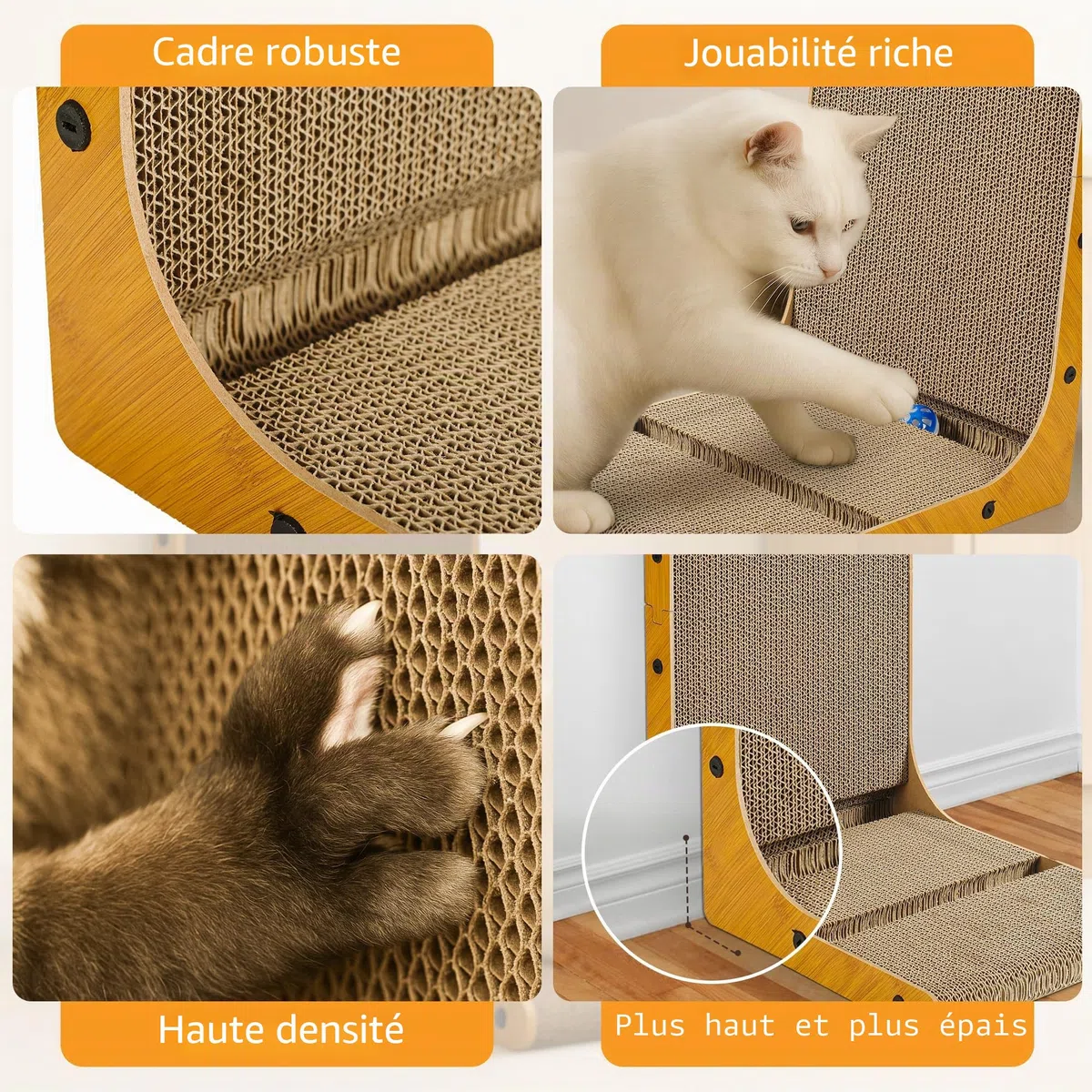 Griffoir pour Chat - Grattoir Chat 70 cm en Forme de L avec Jouet - Tapis à Griffes en Carton Ondulé Haute Densité - pour Mur et Canapé