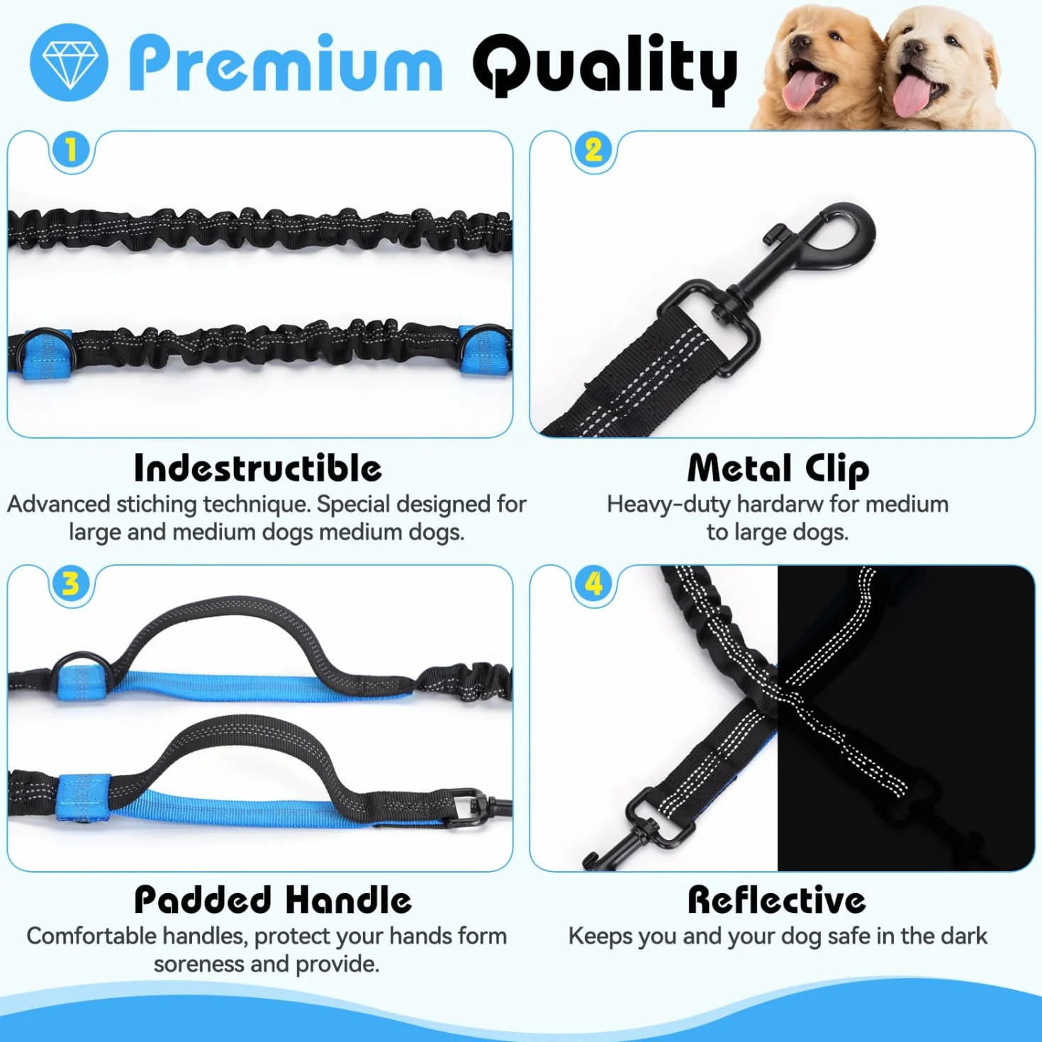 Nobleza Laisse Double Mains Libres pour 2 Chiens, Ceinture Réglable de Laisse de Formation pour la Promenade de Chien, Longe Ceinture Anti-Traction avec Coutures Réfléchissantes