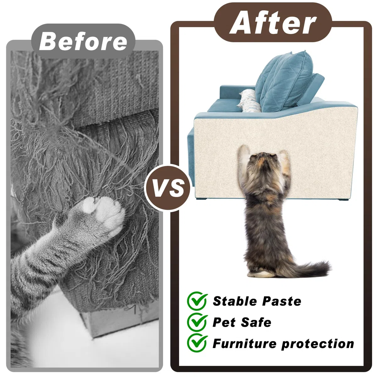 300cm x 40cm Griffoir Chat, Tapis Griffoir Chat Auto Adhésif, DIY Protection Canape Chats Anti Griffe, Trimmable Chats Grattoir avec 20 Vis pour Protéger Meubles Tapis Canapé Mur
