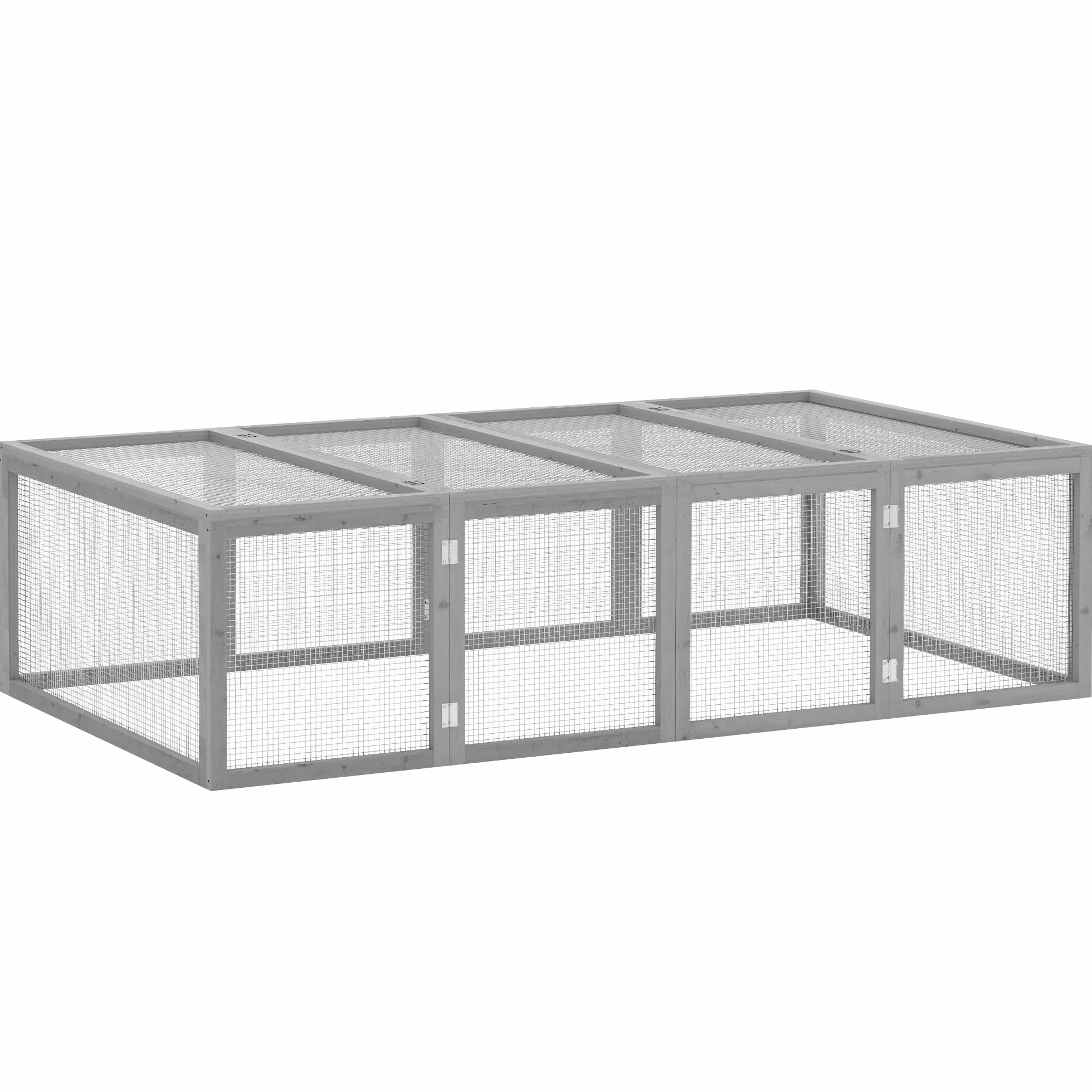 PawHut Clapier Cage à Lapins extérieur intérieur 2 Portes supérieures 181L x 100l x 48H cm Bois Massif Gris