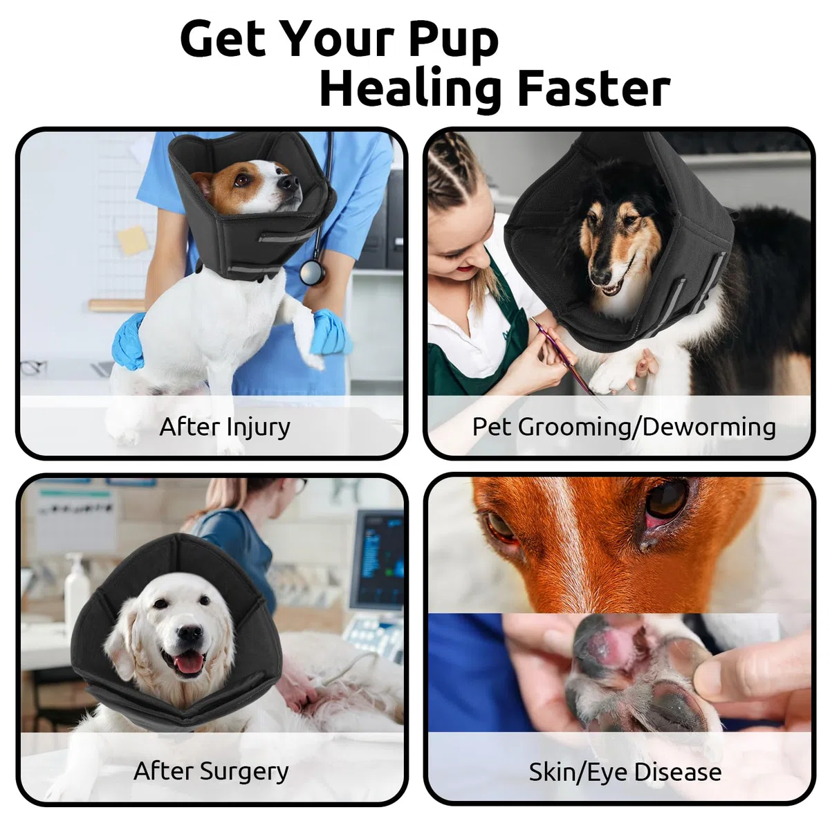 Collerette Chien Anti Lechage Collier de Récupération Respirant Collerette pour Réglable Protection Cône pour Chien Anti-Morsure Après la Chirurgie-Noir(XL)